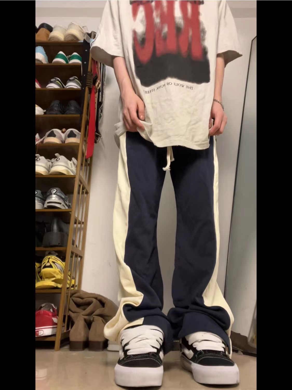 Retro contrasting color patchwork straight sweatpants