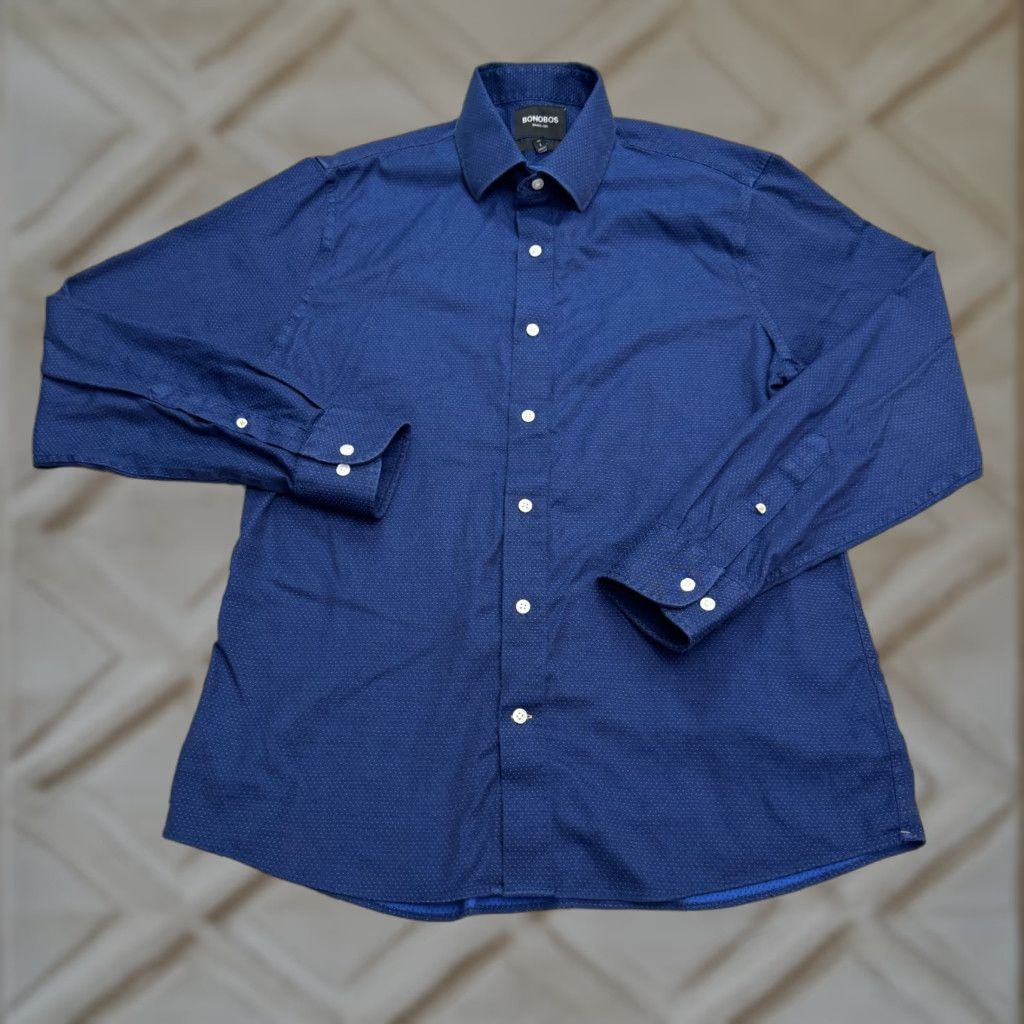 Bonobos Bonobos Dress Shirt Mens Large Blue Textured Polka Dot Slim Fit Cotton Shirt Size 42R - 1 Thumbnail