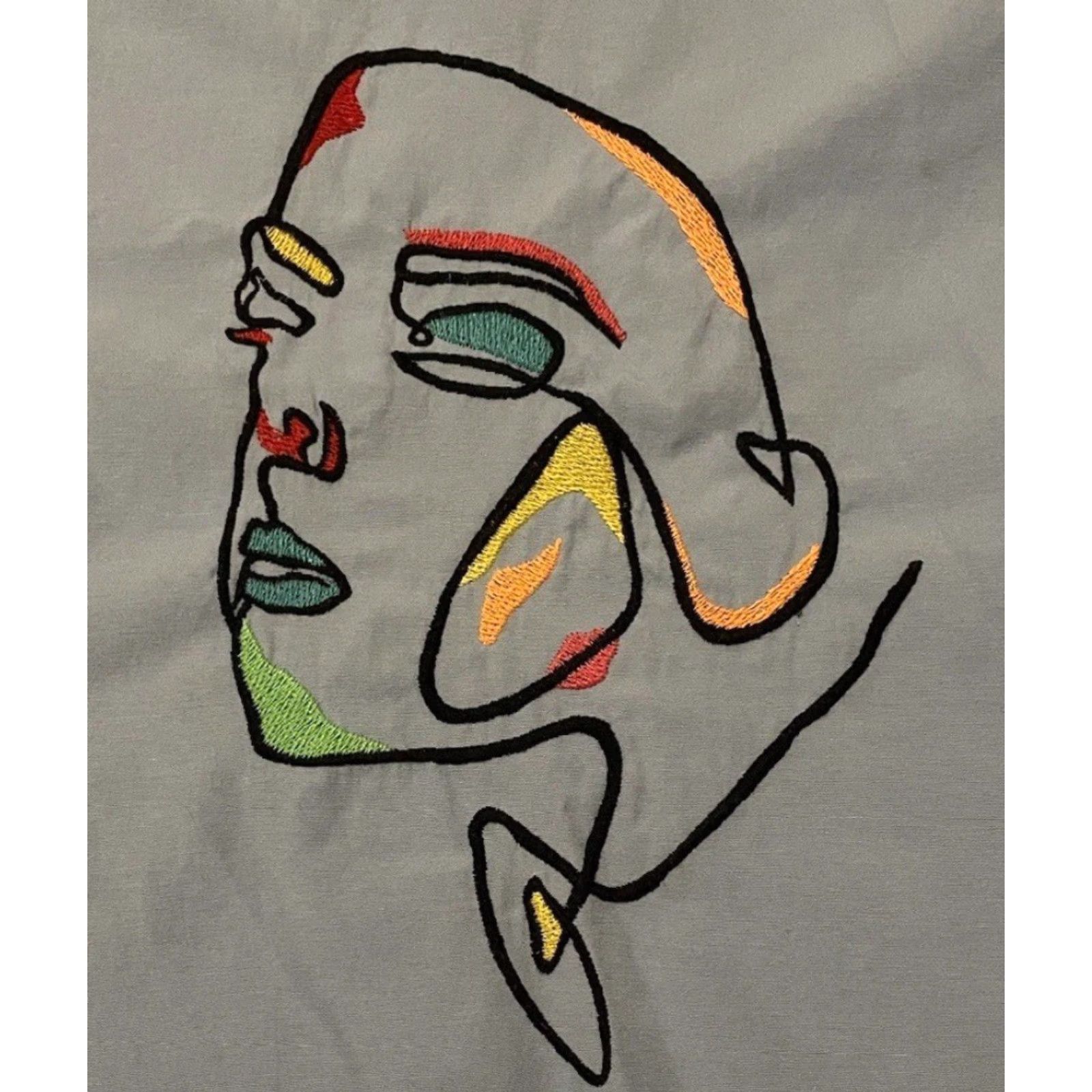 Vintage Vtg 90s Abstract Faces Button Up Shirt XL Blue Embroidered Graphic Tee Art Picasso Painting Grunge 80s Women Size XL / US 12-14 / IT 48-50 - 2 Thumbnail