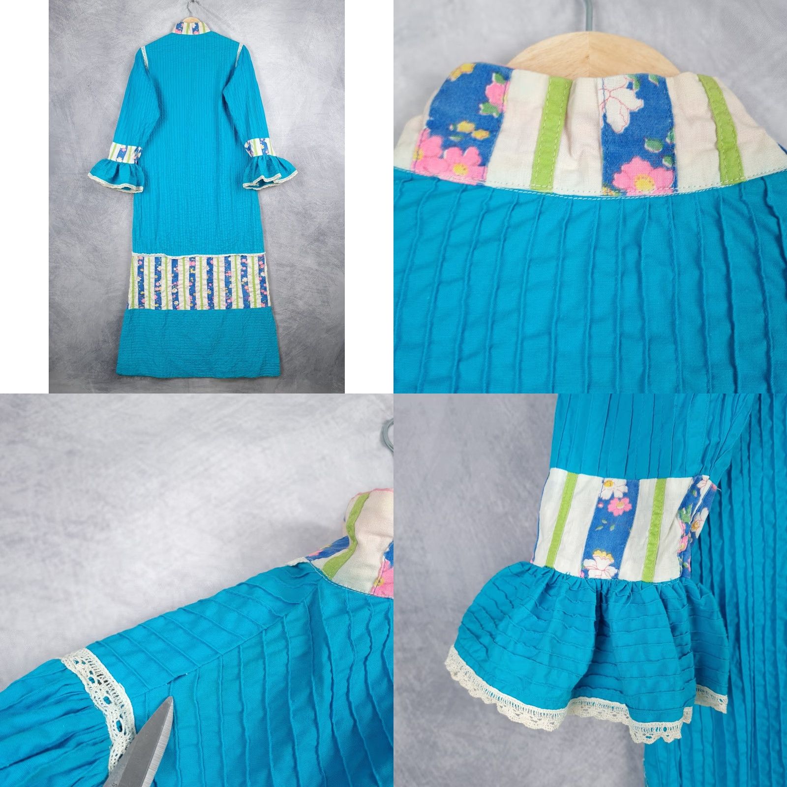 Folk VINTAGE Georgia Charuhas Maxi Dress Womens 8 Mexican Prairie Folk Eclectic Frida Dress Blue 70s 3/4 Sleeve Bell Mock Neck Casual Party/Cocktail Size M / US 6-8 / IT 42-44 - 9 Thumbnail