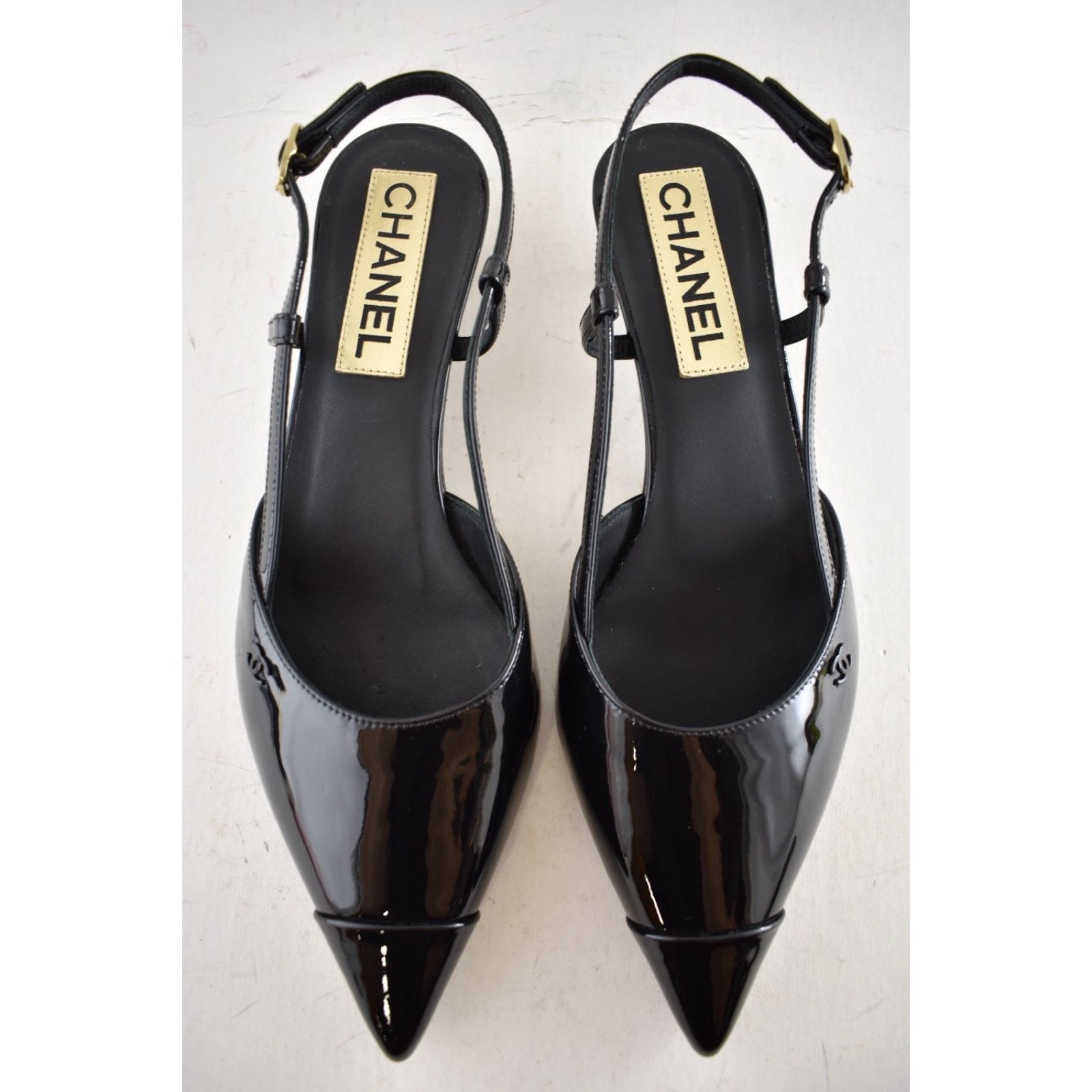 Chanel Chanel 22K Black Patent Leather CC Sling Slingback Sandal Size US 7 / IT 37 - 6 Thumbnail