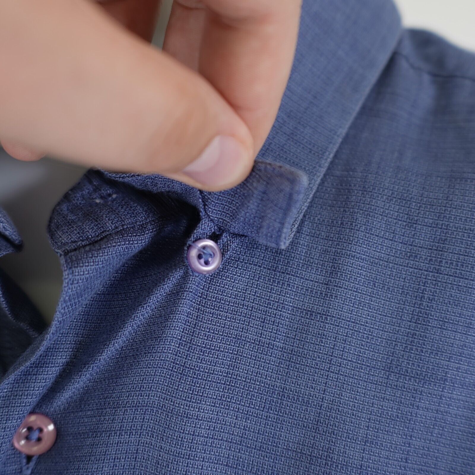 Pronto Uomo DAMAGED Pronto Uomo Blue Weave Large Cotton Hide-Away Button Size US L / EU 52-54 / 3 - 3 Thumbnail