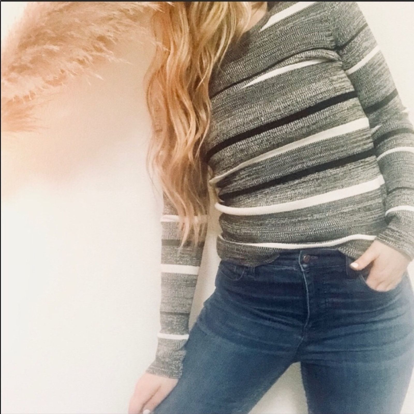 Banana Republic NEW BANANA REPUBLIC Grey Black White Stripe Pullover Sweater Size S / US 4 / IT 40 - 2 Thumbnail