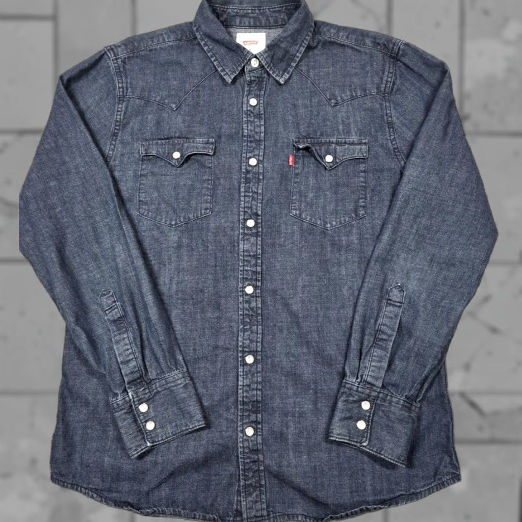 Levi's Levi’s Denim Western Pearl Snap Long Sleeve Blue Mens M Stretch Indigo Shirt Size US M / EU 48-50 / 2 - 1 Thumbnail