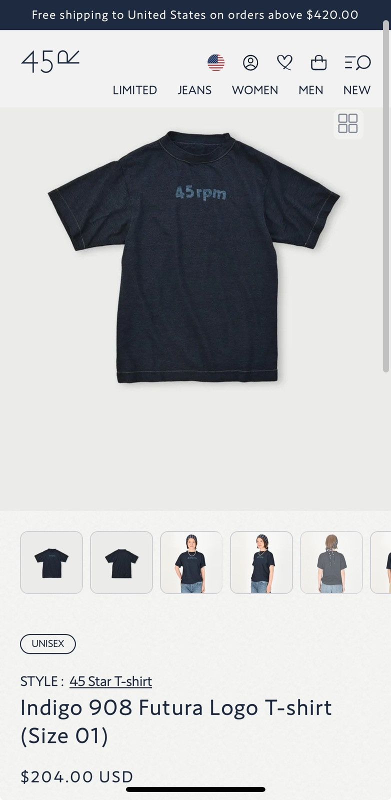 45rpm Rare 💥 45rpm Indigo 908 Futura Logo T ( Unisex ) Size US S / EU 44-46 / 1 - 13 Thumbnail