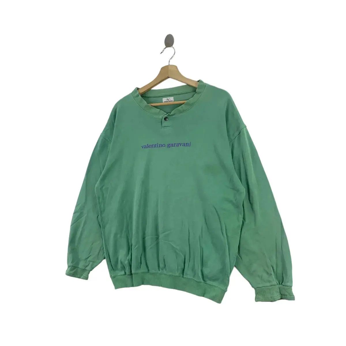 Valentino Vintage 90’ VALENTINO GARAVANI ITALY Logo Henley Sweatshirt Size L / US 10 / IT 46 - 4 Thumbnail