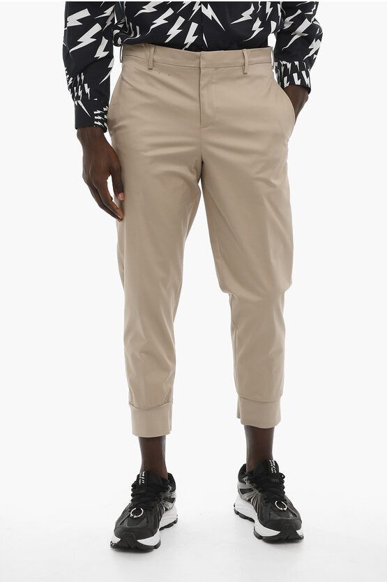 image of Neil Barrett Slim Fit Chino Pants With Elastic Cuff in Beige, Men's (Size 33)