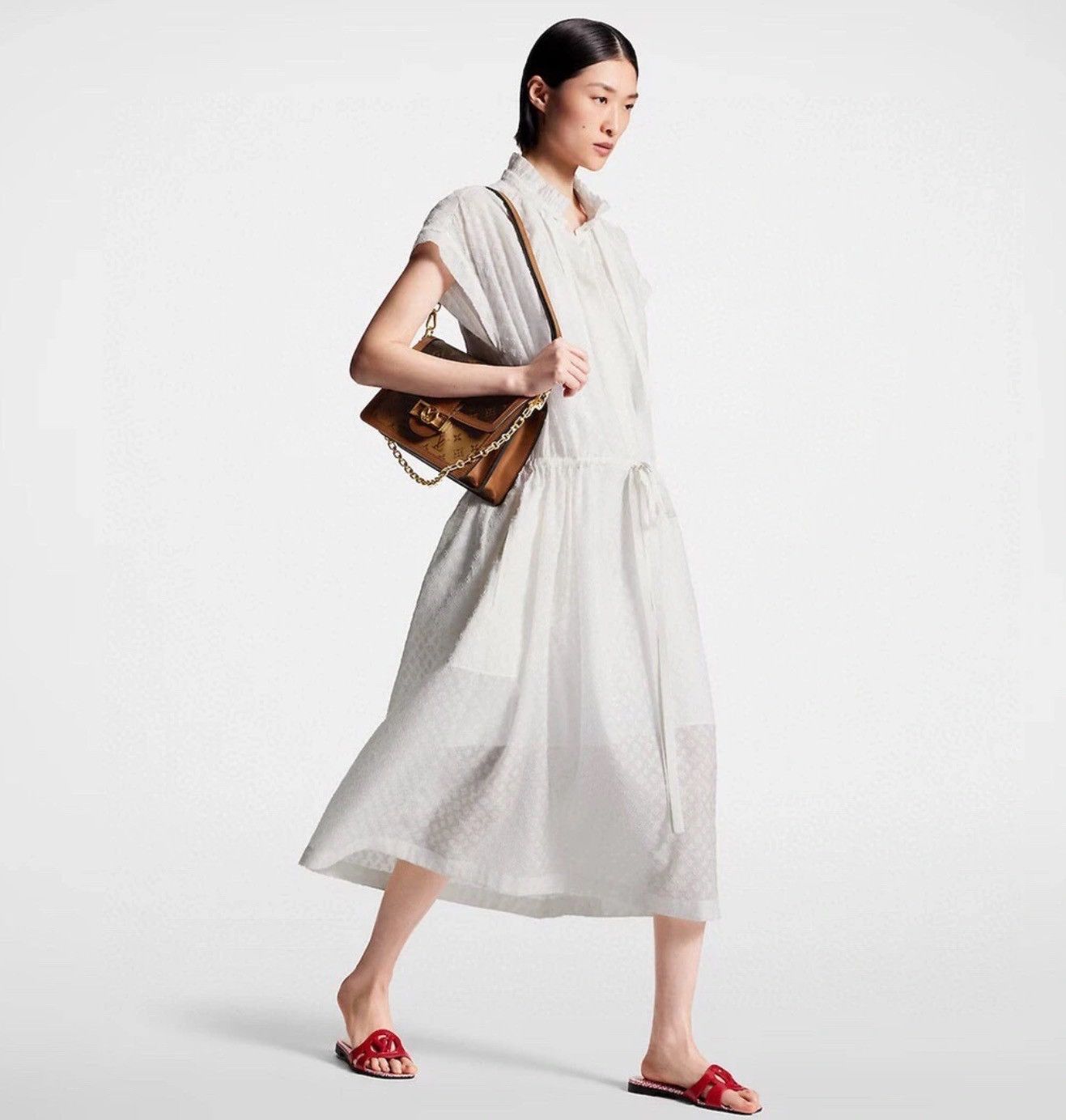 Louis Vuitton Louis Vuitton White Full Print Silk Sleeveless Dress K26WX Size XS / US 0-2 / IT 36-38 - 9 Thumbnail