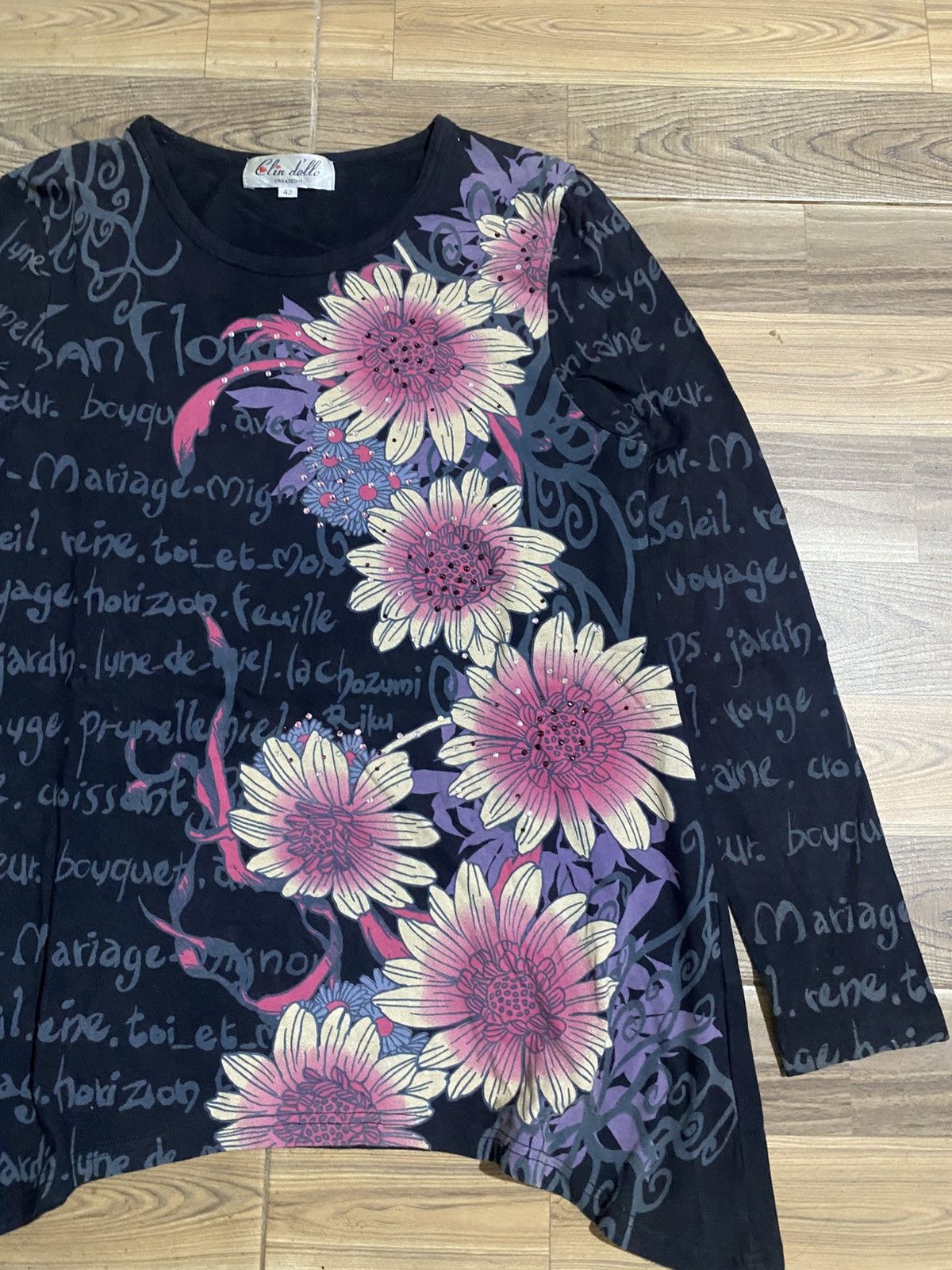Japanese Brand × Vintage CLIN DELLE FLORAL ASYMMETRICAL LONG SLEEVE TEE Size L / US 10 / IT 46 - 2 Thumbnail