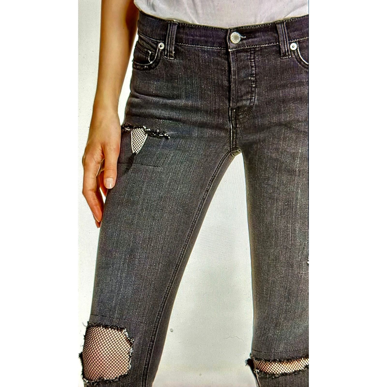 Free People Free People Fishnet-Inlet Skinny Jeans Tupelo Blue 25 Size 25" / US 0 / IT 36 - 6 Thumbnail