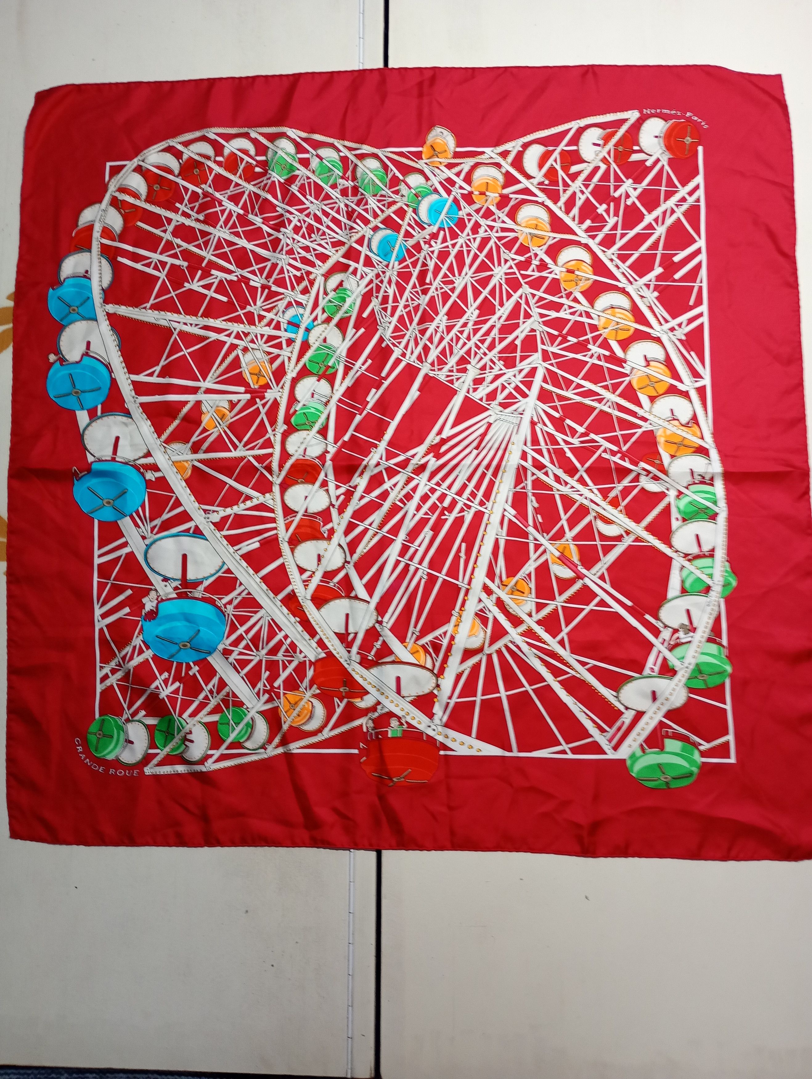 Hermes Hermès Red Grande Roue Carousel 90cm Silk Scarf Size ONE SIZE - 3 Thumbnail