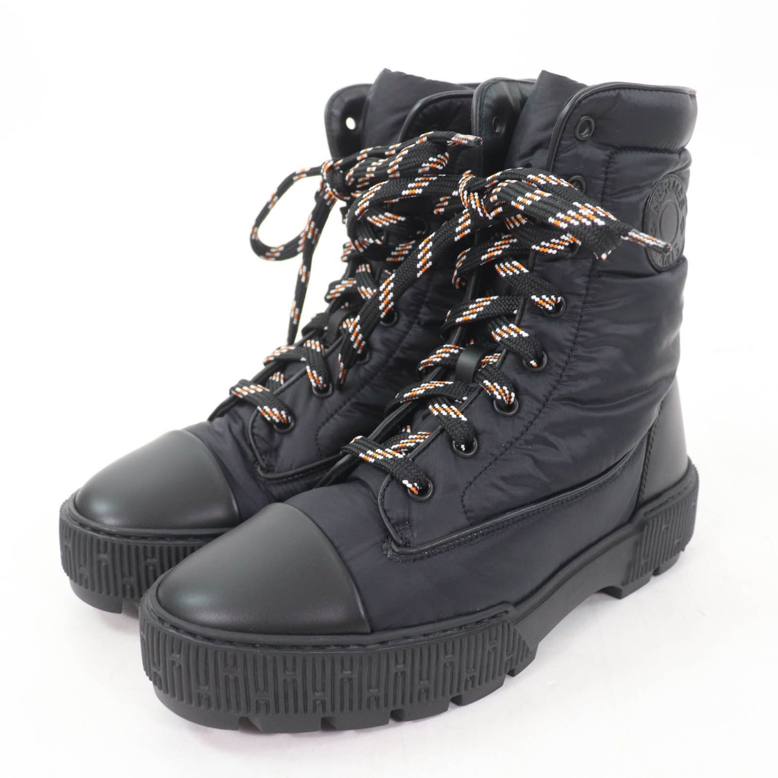Hermes Hermes Parachute Fabric Leather Short Boots Leather Shoes in Black, Women's