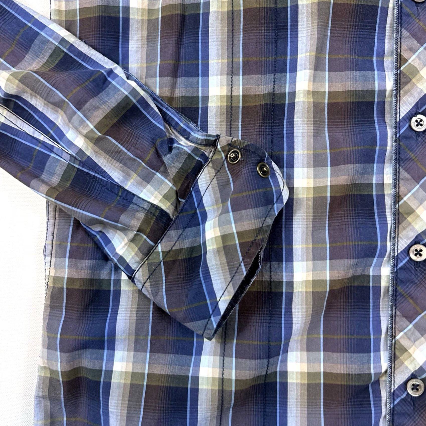 Vintage 7 Diamonds Shirt Button-Up Long Sleeve Mens Large Plaid Blue Cotton Regular Breathable Comfortable Size US L / EU 52-54 / 3 - 4 Thumbnail