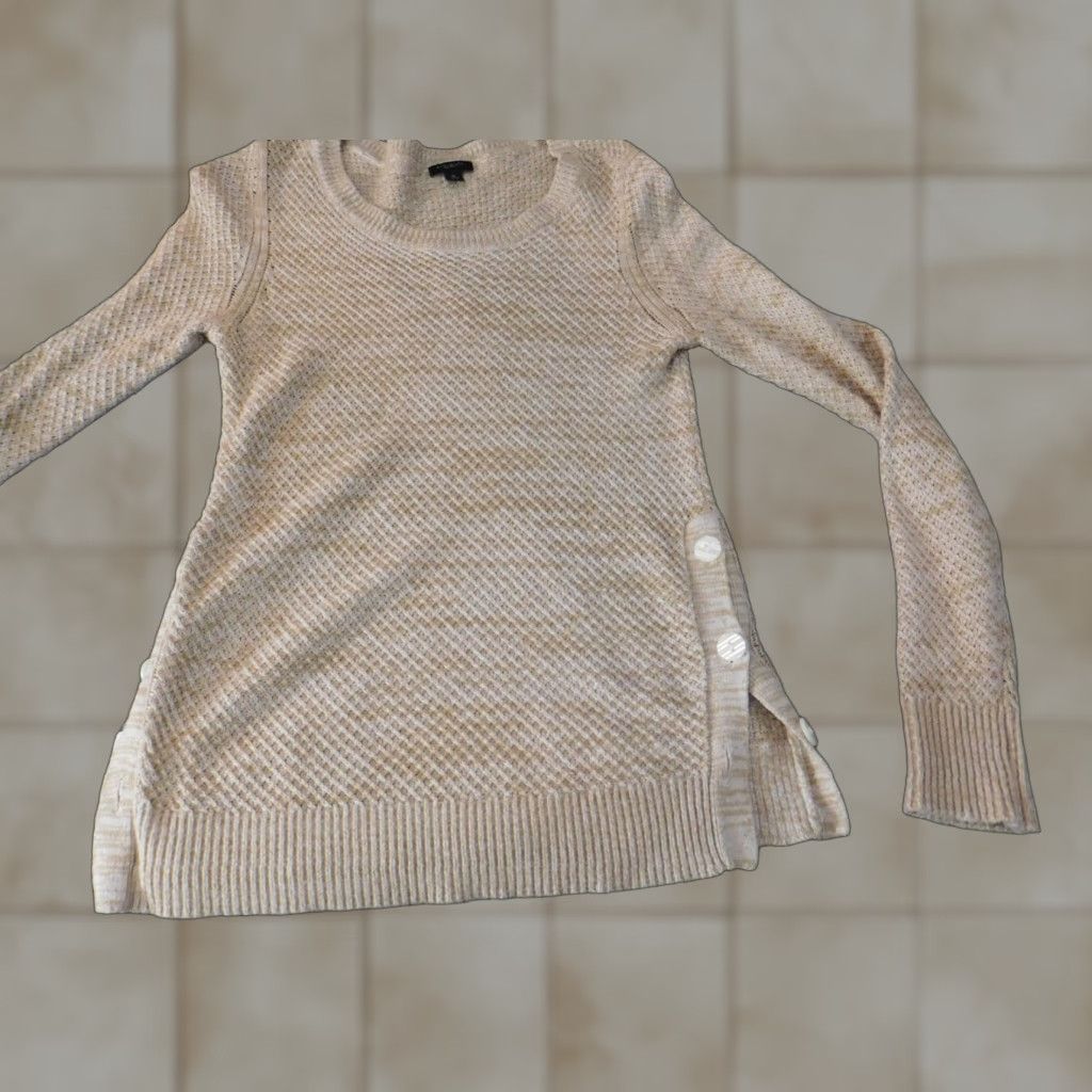 Ann Taylor Ann Taylor Womens Sweater XS Beige Crew Neck Pullover Knit Rib Pattern Stretch Regular Size S Stool Size S / US 4 / IT 40 - 1 Thumbnail