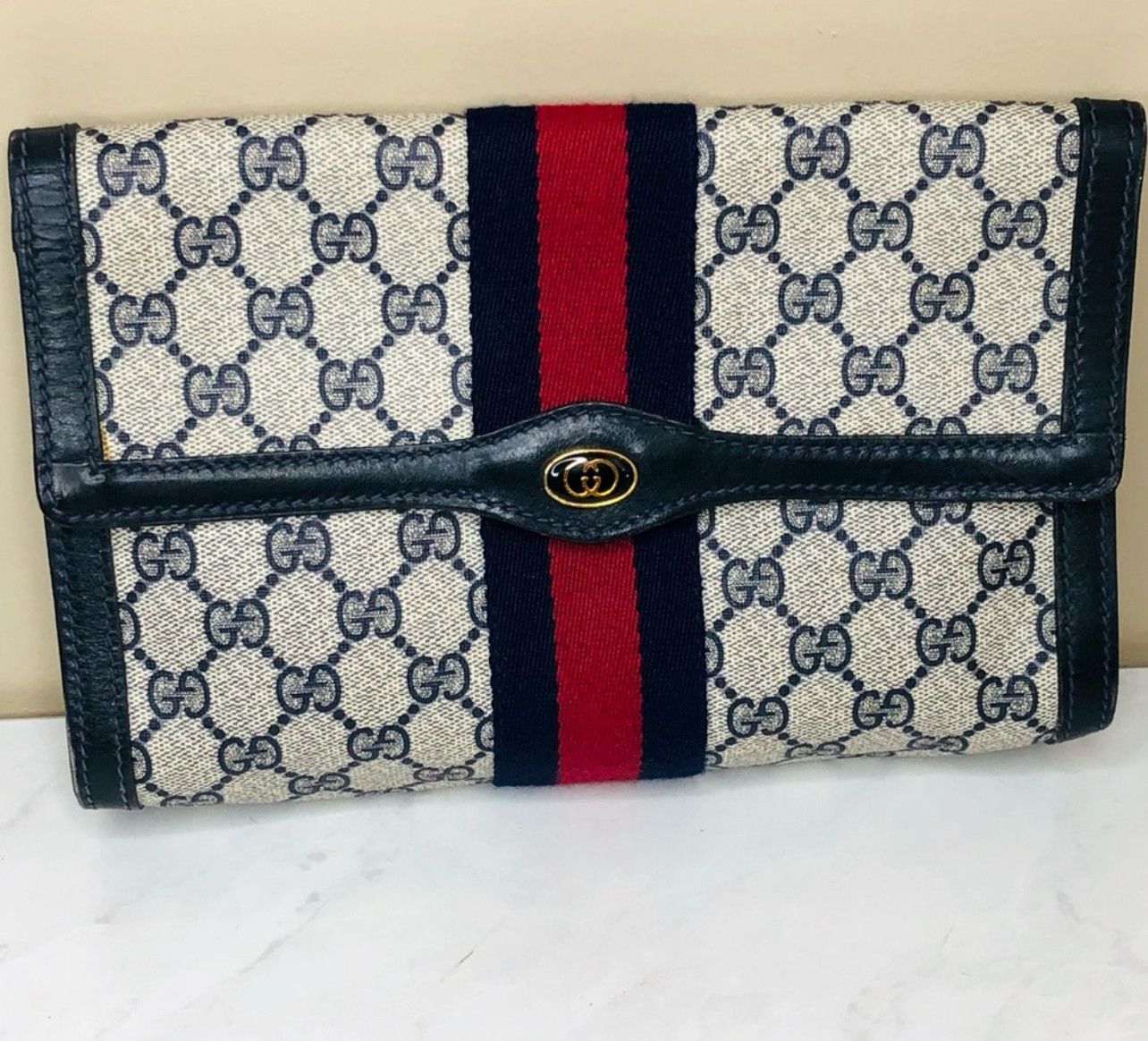 Gucci Gucci vintage Ophida navy supreme clutch bag Size ONE SIZE - 1 Thumbnail