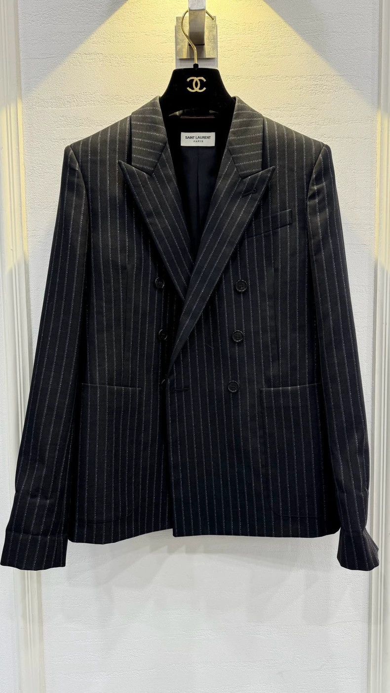 Yves Saint Laurent YSL RIVE GAUCHE Striped Wool Blazer Jacket Size US M / EU 48-50 / 2 - 1 Thumbnail