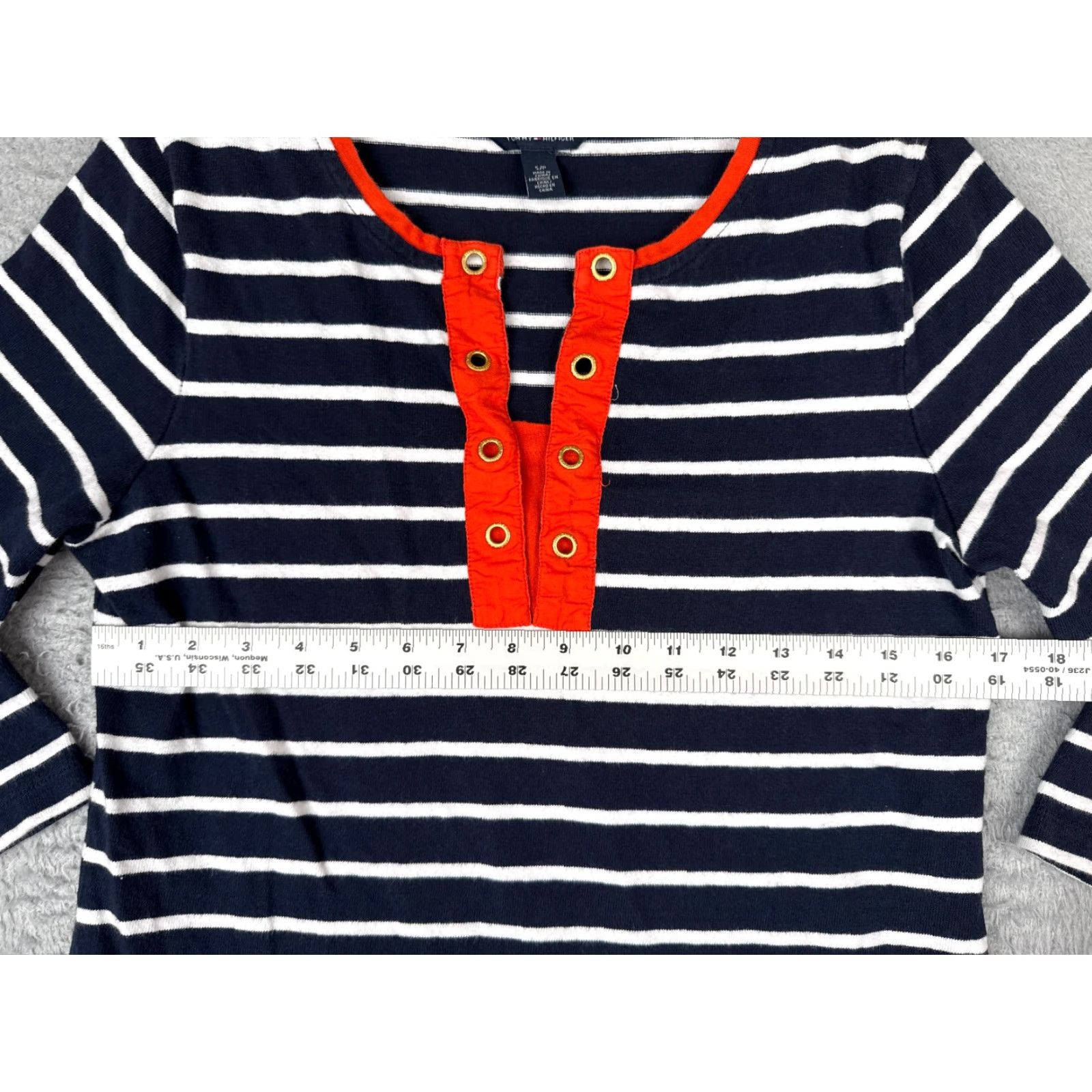 Tommy Hilfiger Tommy Hilfiger Polo Shirt Women M Blue Stripe 3/4 Sleeve Cotton Pocket Read Size M / US 6-8 / IT 42-44 - 7 Thumbnail