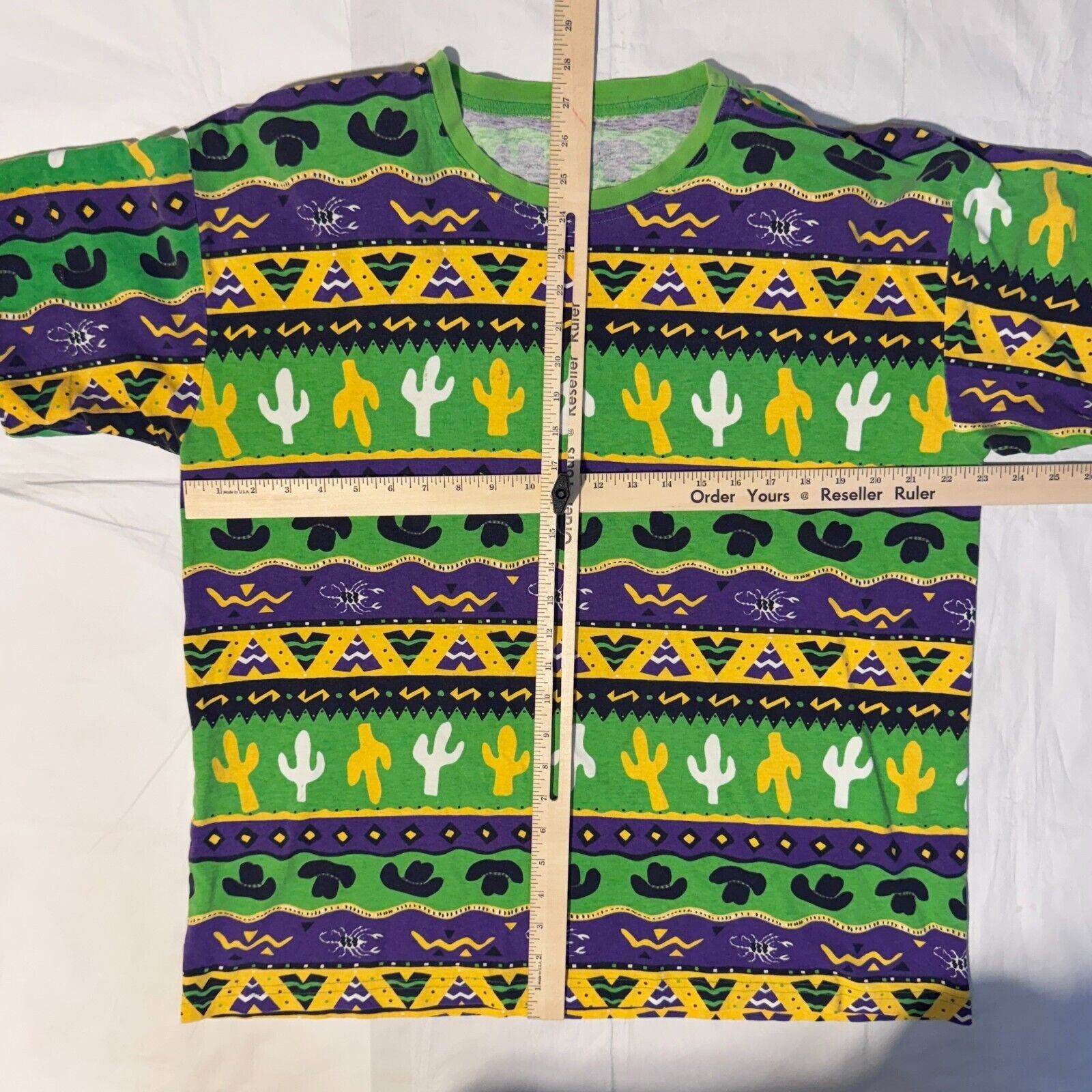 Vintage Vintage 80s Texas Southwestern Border Green/Purple AOP Retro Size US XL / EU 56 / 4 - 5 Thumbnail