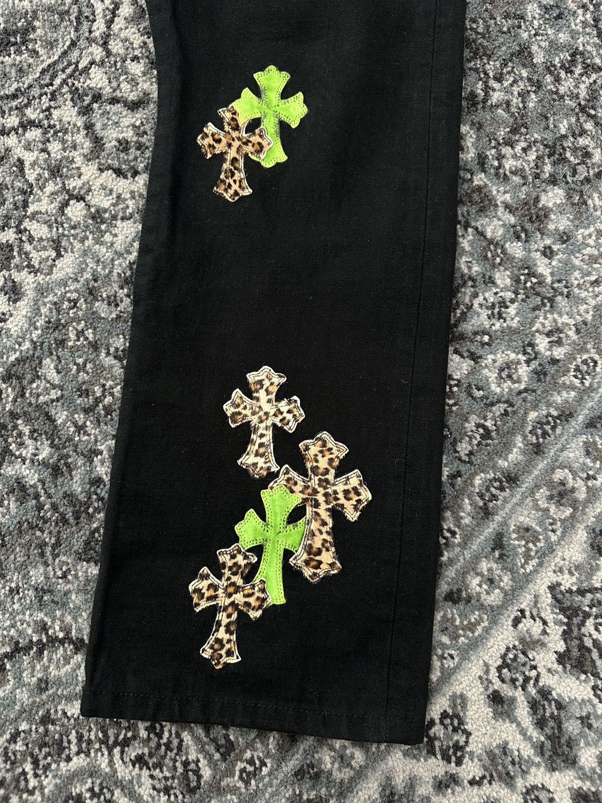 Chrome Hearts Chrome Hearts Black Cheetah Lime Cross Patch Jeans Size US 34 / EU 50 - 3 Thumbnail