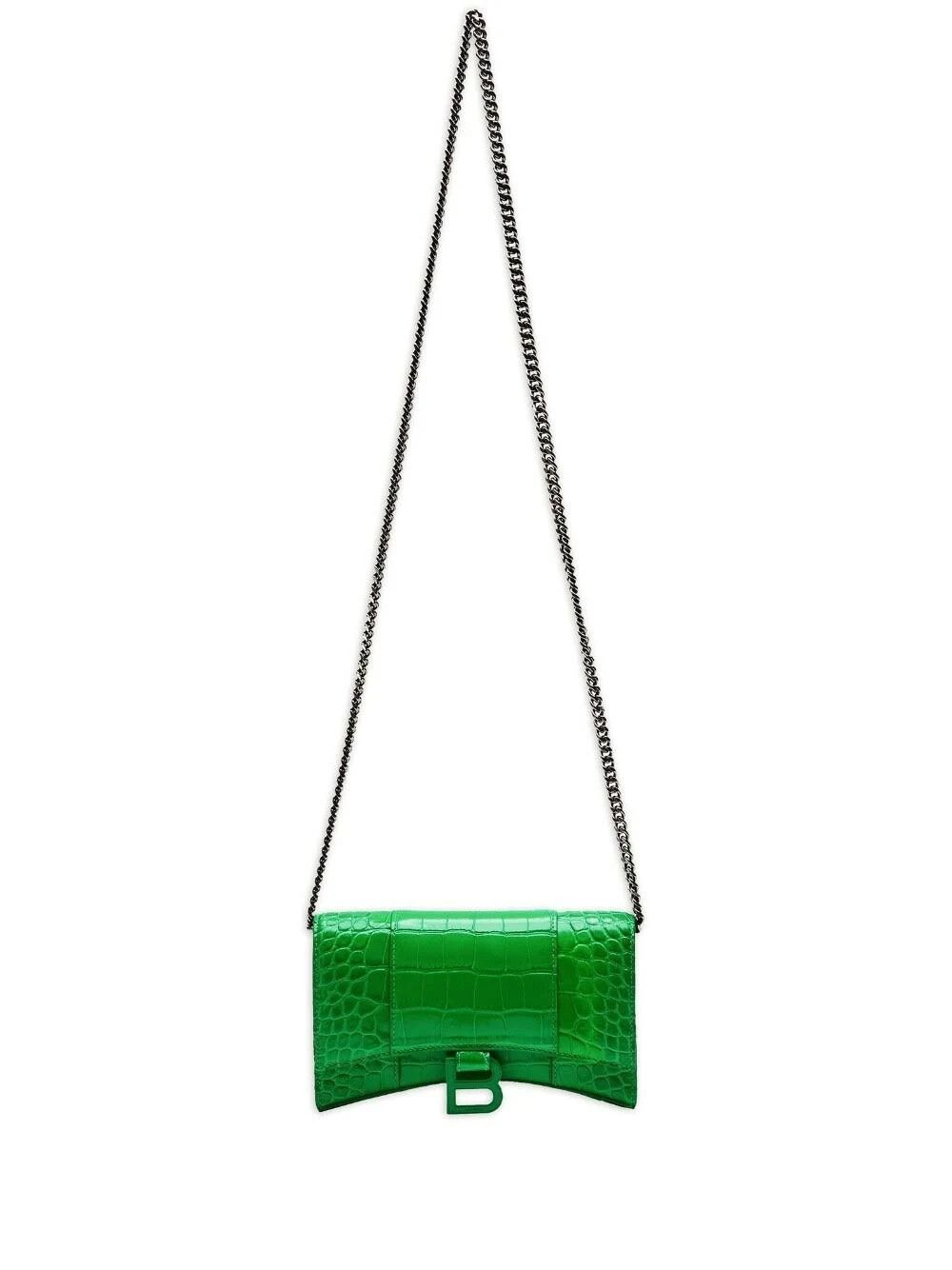 Balenciaga o1s1wg110824 Size: OS / Hourglass Wallet On Chain in Green Size ONE SIZE - 1 Thumbnail