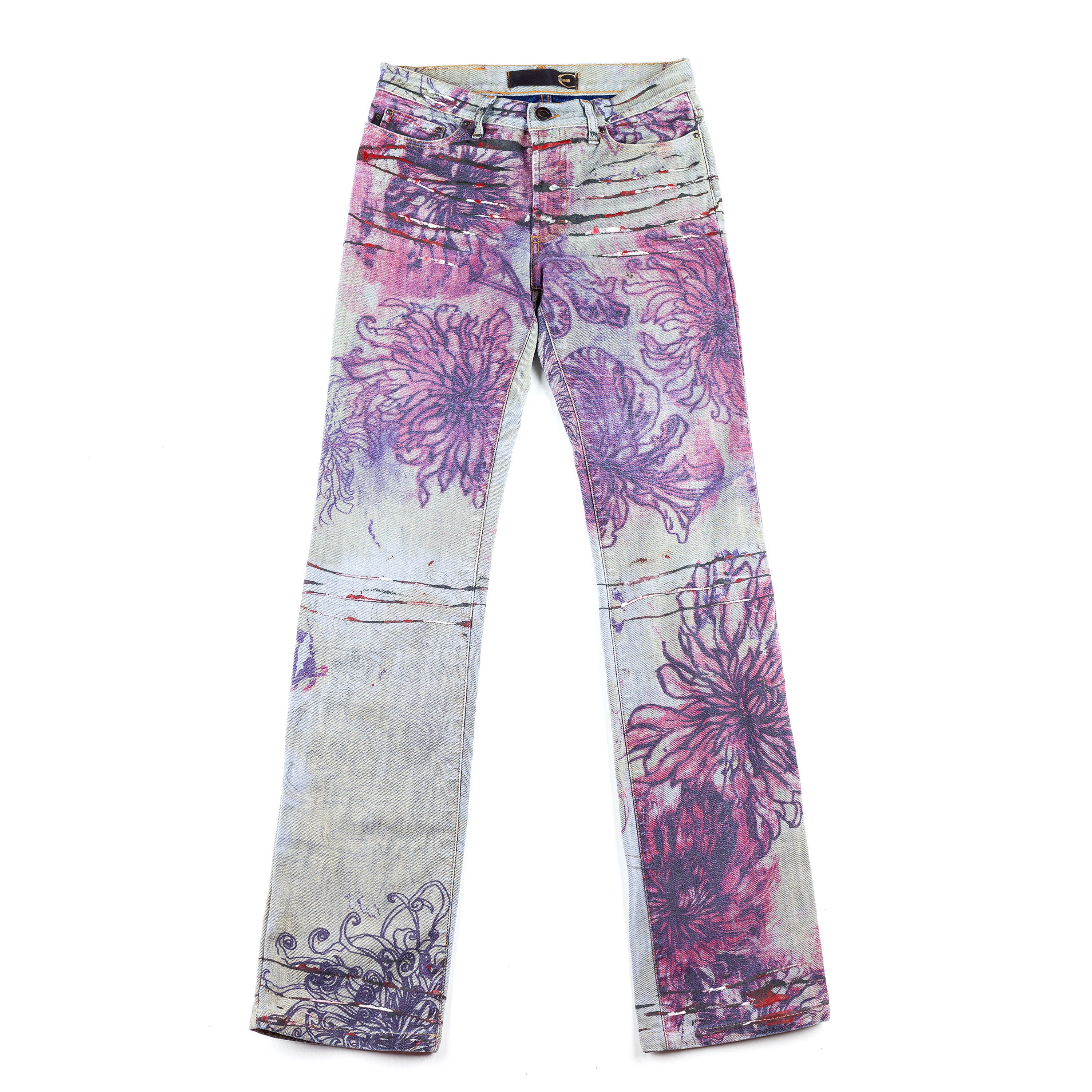 Just Cavalli Just Cavalli Scars Flowers Vintage Abstract Denim Jeans (XS) Size 27" / US 4 / IT 40 - 1 Thumbnail