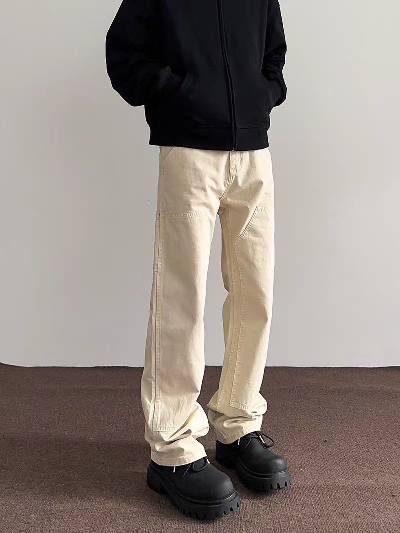 High Street Style Retro Lumberjack Cargo Casual Pants