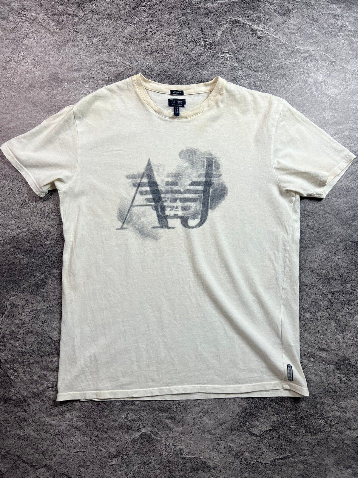 Pre-owned Armani Collezioni Y2k Armani Jeans Archival Graphic Old Money Japan Tee Shirt In Cream/white
