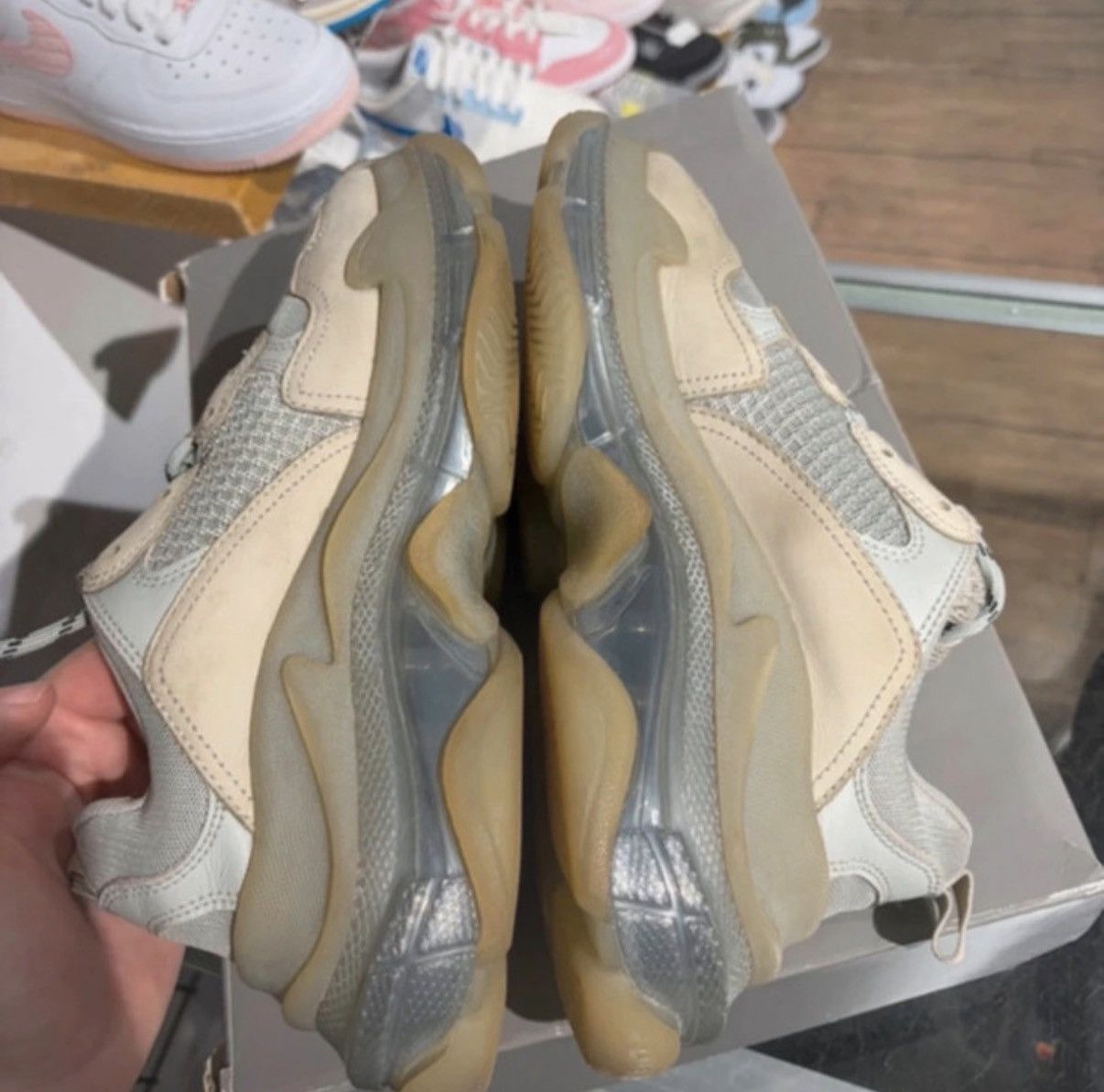 Balenciaga Balenciaga Grey Leather and Mesh Triple Clear Sole Sneakers Size US 9 / IT 39 - 7 Thumbnail