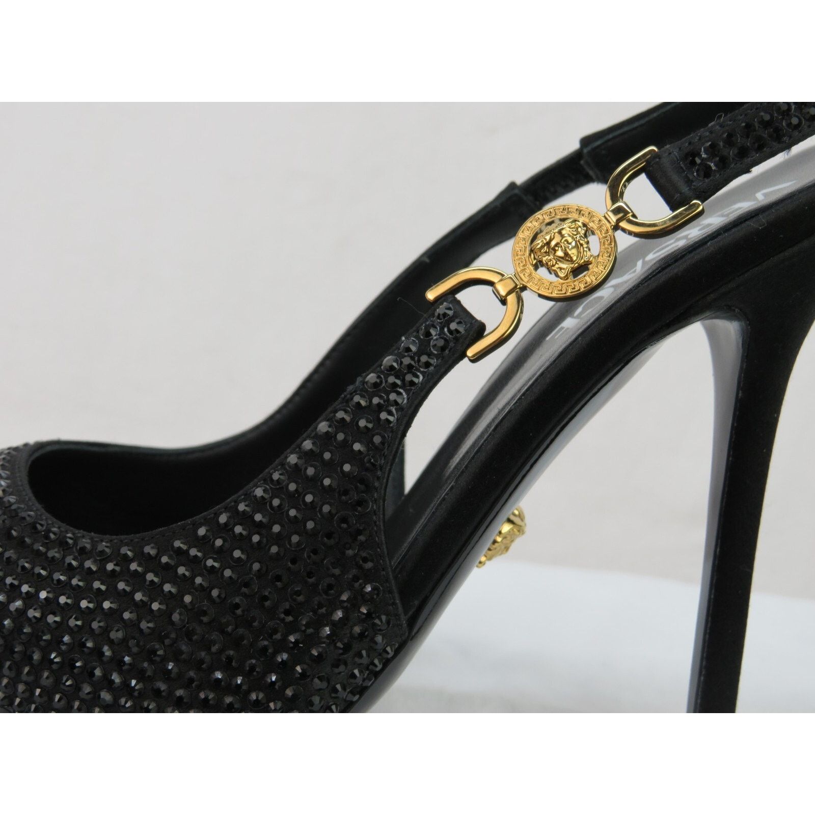 Versace VERSACE BLACK SUEDE GOLD MEDUSA CRYSTALS SANDALS PUMPS 38 IT Size US 8 / IT 38 - 4 Thumbnail