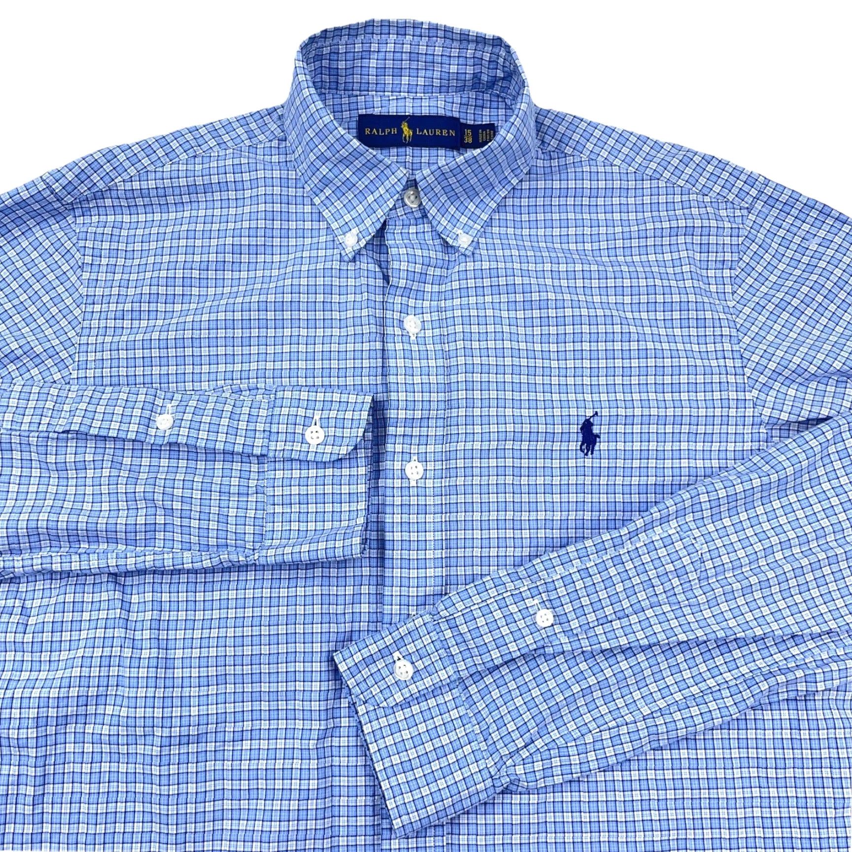 Ralph Lauren Ralph Lauren Shirt Men Blue White Plaid Button-Up Dress Poplin Pony Size 42R - 3 Thumbnail