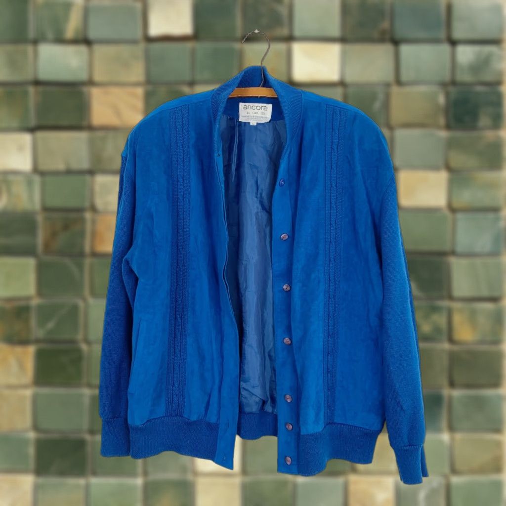 Vintage VINTAGE Ancora Nylon Jacket Blue 80s Faux Suede Button Knit Mid-Length Womens Large XS? Wait cannot add. Size L / US 10 / IT 46 - 1 Thumbnail