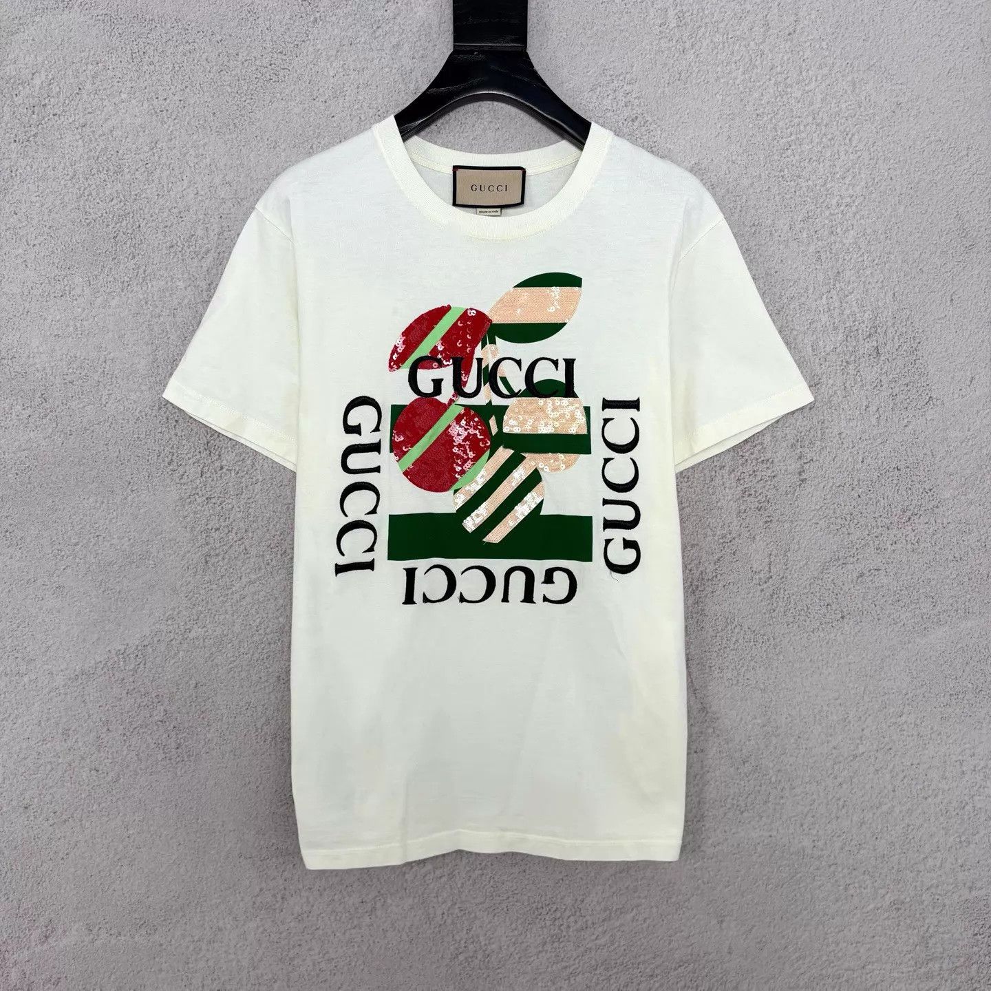 Gucci Gucci Cherry Sequin Embroidered White T-shirt XS Size US XS / EU 42 / 0 - 1 Thumbnail