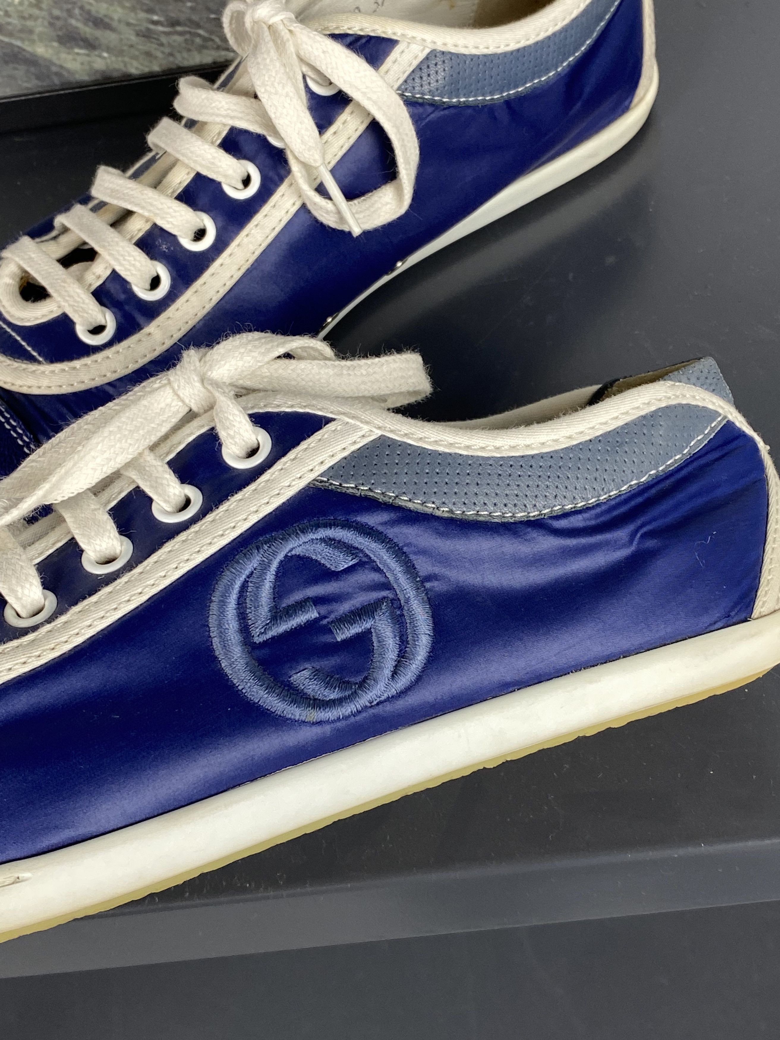 Designer × Gucci × Vintage Gucci Interlocking G’s Vintage Low Tops Nylon Blue Size US 7 / IT 37 - 2 Thumbnail