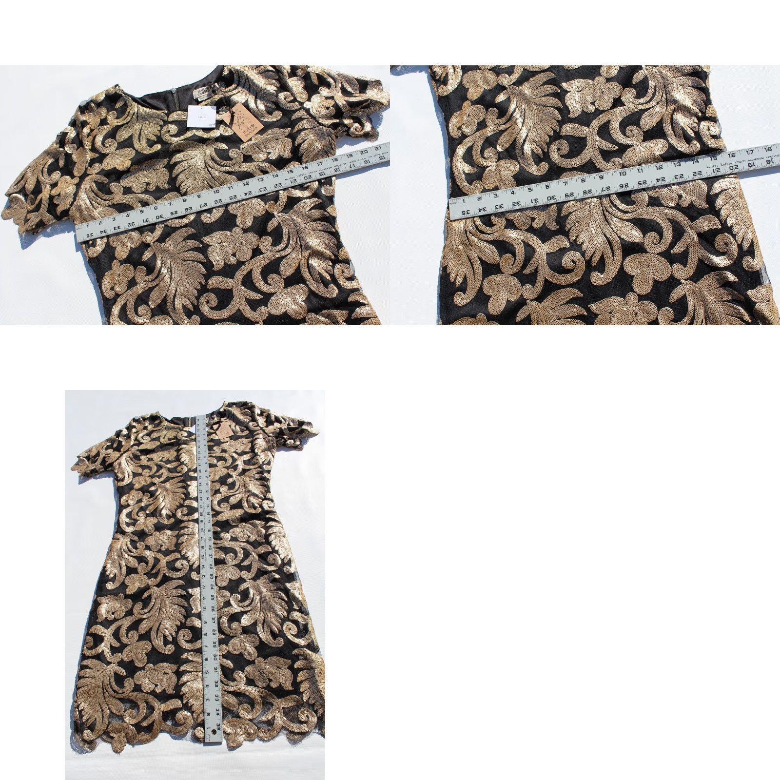 Vintage Holly Bracken Womens Cocktail Dress L Black Gold Sequin Zip Back New Size L / US 10 / IT 46 - 8 Thumbnail