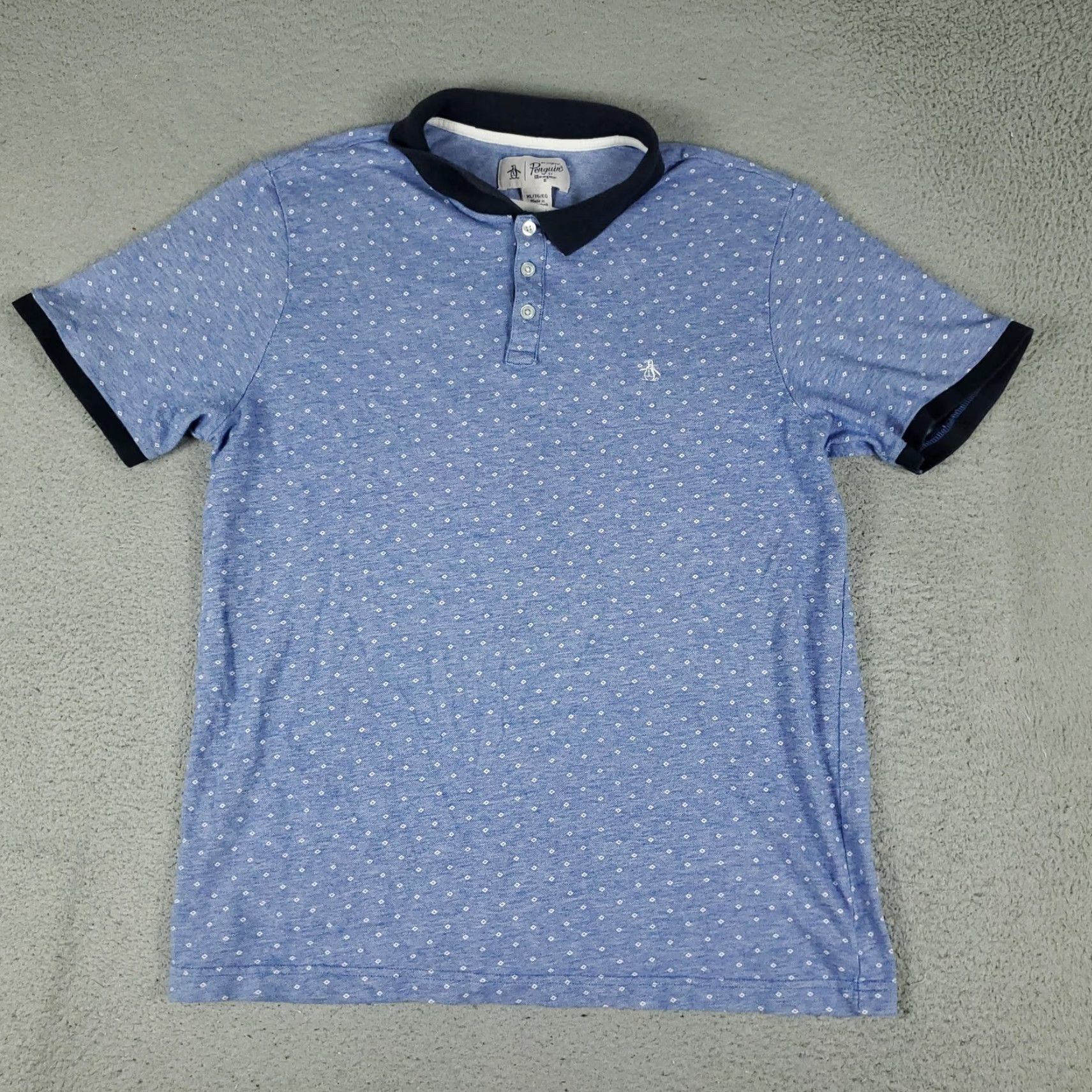 Original Penguin Original Penguin Polo Mens XL Blue Geometric Pattern Short Sleeve Golf Casual Shirt Size US XL / EU 56 / 4 - 2 Thumbnail