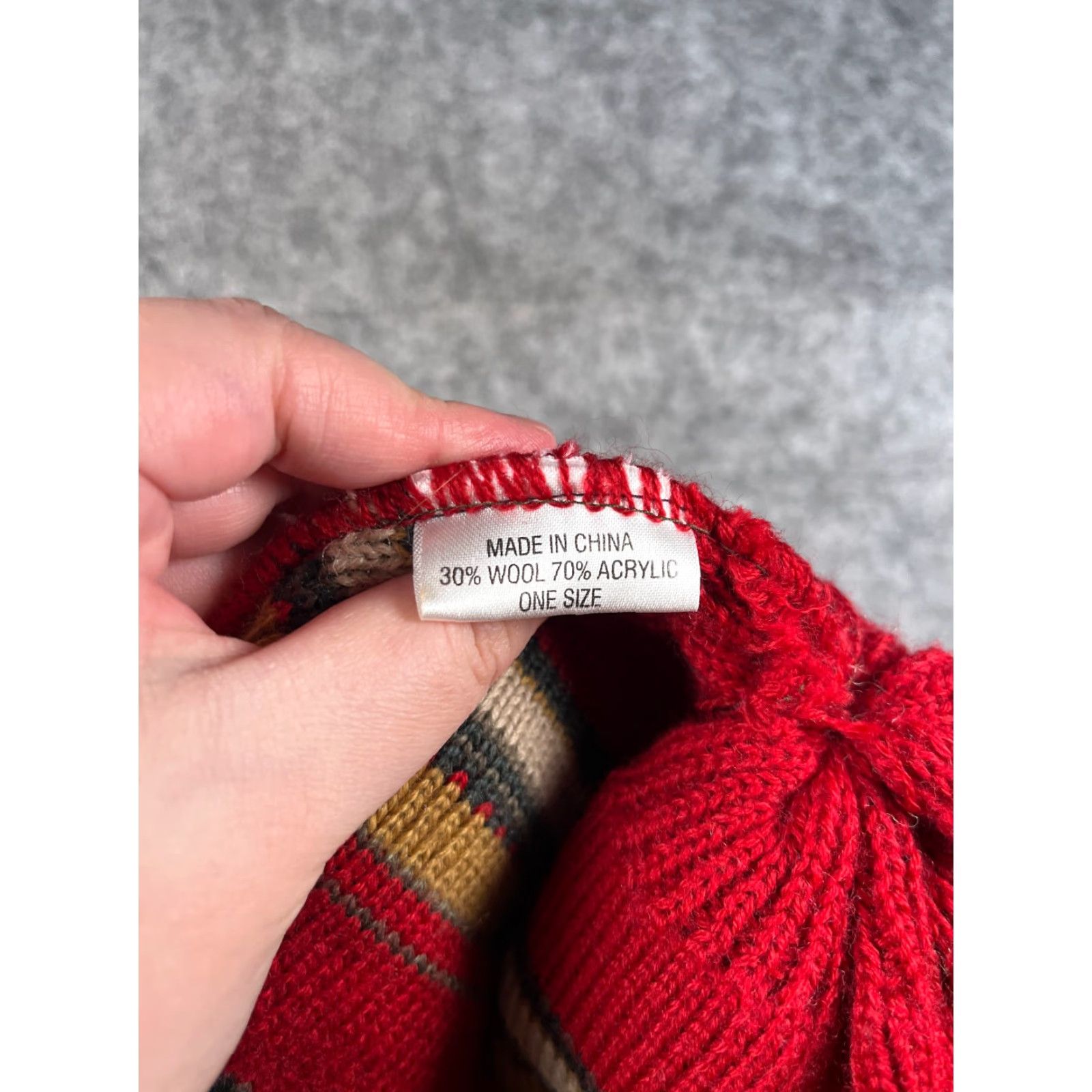 Vintage Beanie Toque Adult One Size Red Beige Stripe Knit Lined Wool Blend Tassel Hat Men Wool Knit Beanie Striped Outdoor Casual Winter 90s Size ONE SIZE - 7 Thumbnail