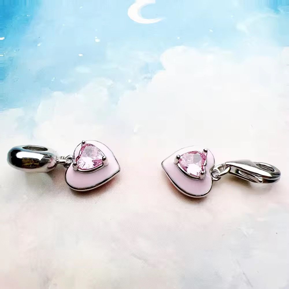 Other Pink Stones Enamel Heart Pendant Dangle Charm (1piece) Size ONE SIZE - 2 Thumbnail