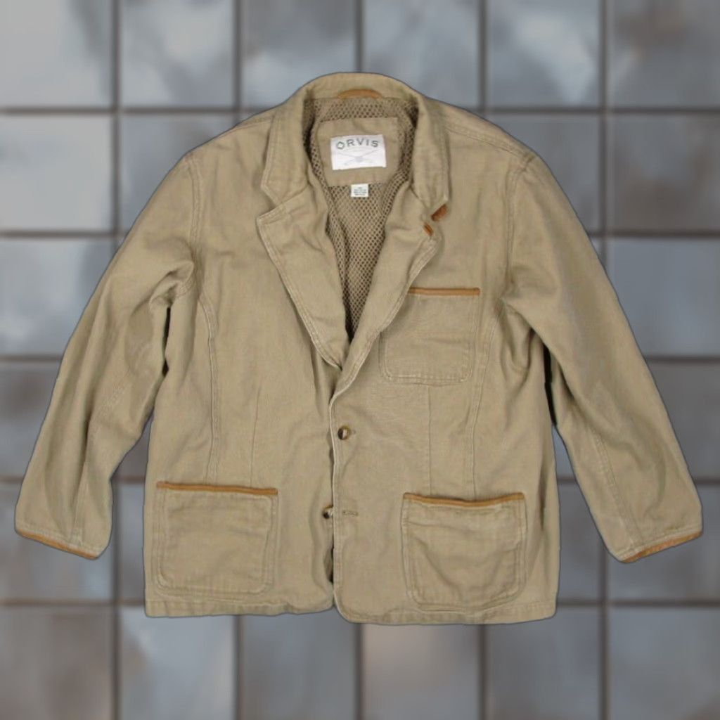 Orvis VINTAGE Orvis Jacket Mens 48 Beige Canvas Short 2 Button Travel Hiking Hunting 90s Bohemian City Outdoor Mens Size US M / EU 48-50 / 2 - 1 Thumbnail