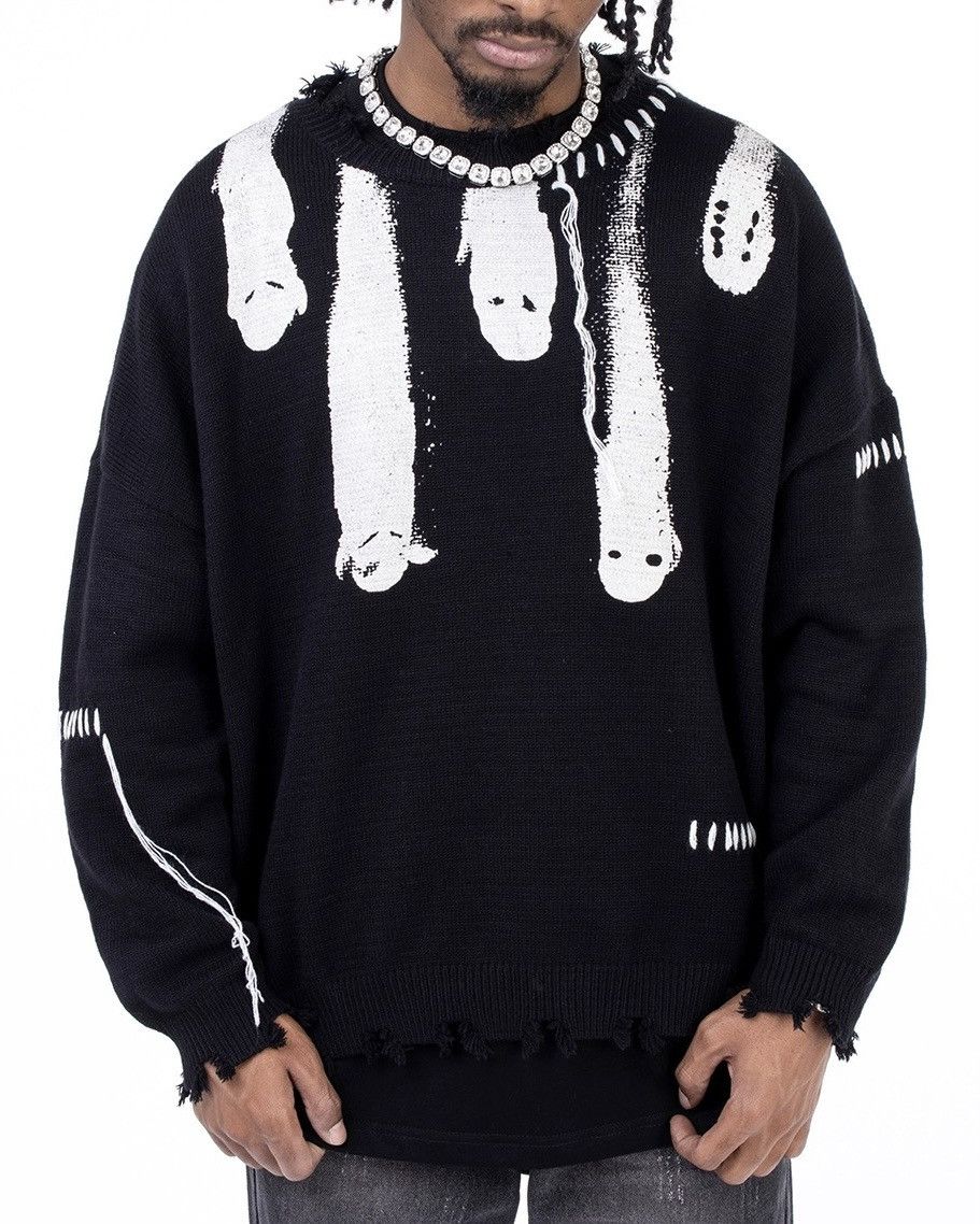 Avant garde ghost printed raw knit sweater knitwear