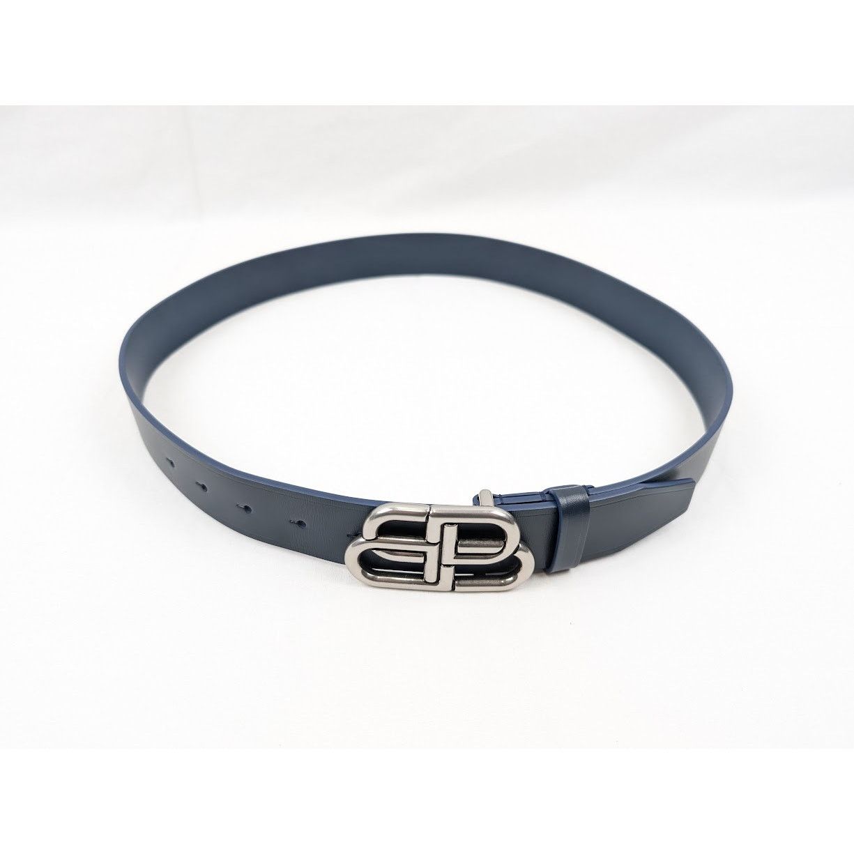 Balenciaga o1rshd1 Size:90 CM / Natural Calf Large BB Belt in Navy Blue Size 36 - 9 Thumbnail