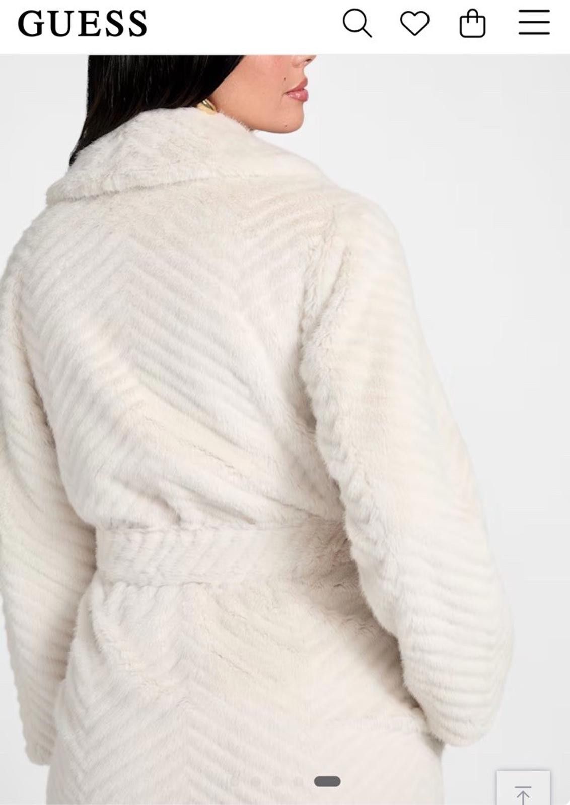 Georges Marciano $650 MARCIANO CLAIRE LONG FAUX FUR WOMENS COAT MEDIUM IVORY Size M / US 6-8 / IT 42-44 - 4 Thumbnail