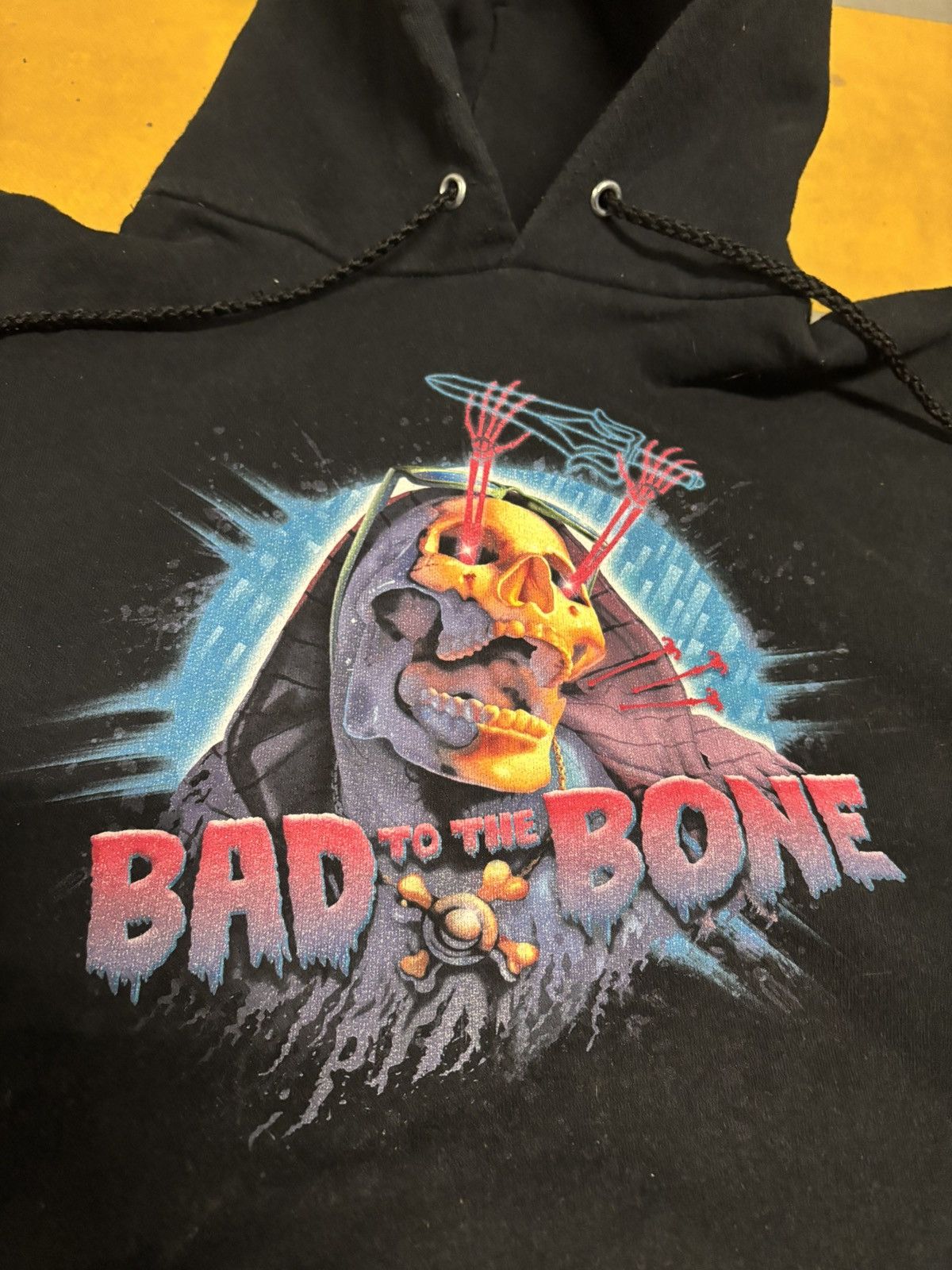 Hanes × Vintage Vintage Bad To The Bone Hoodie 90s Hanes Rare Size US XL / EU 56 / 4 - 3 Thumbnail