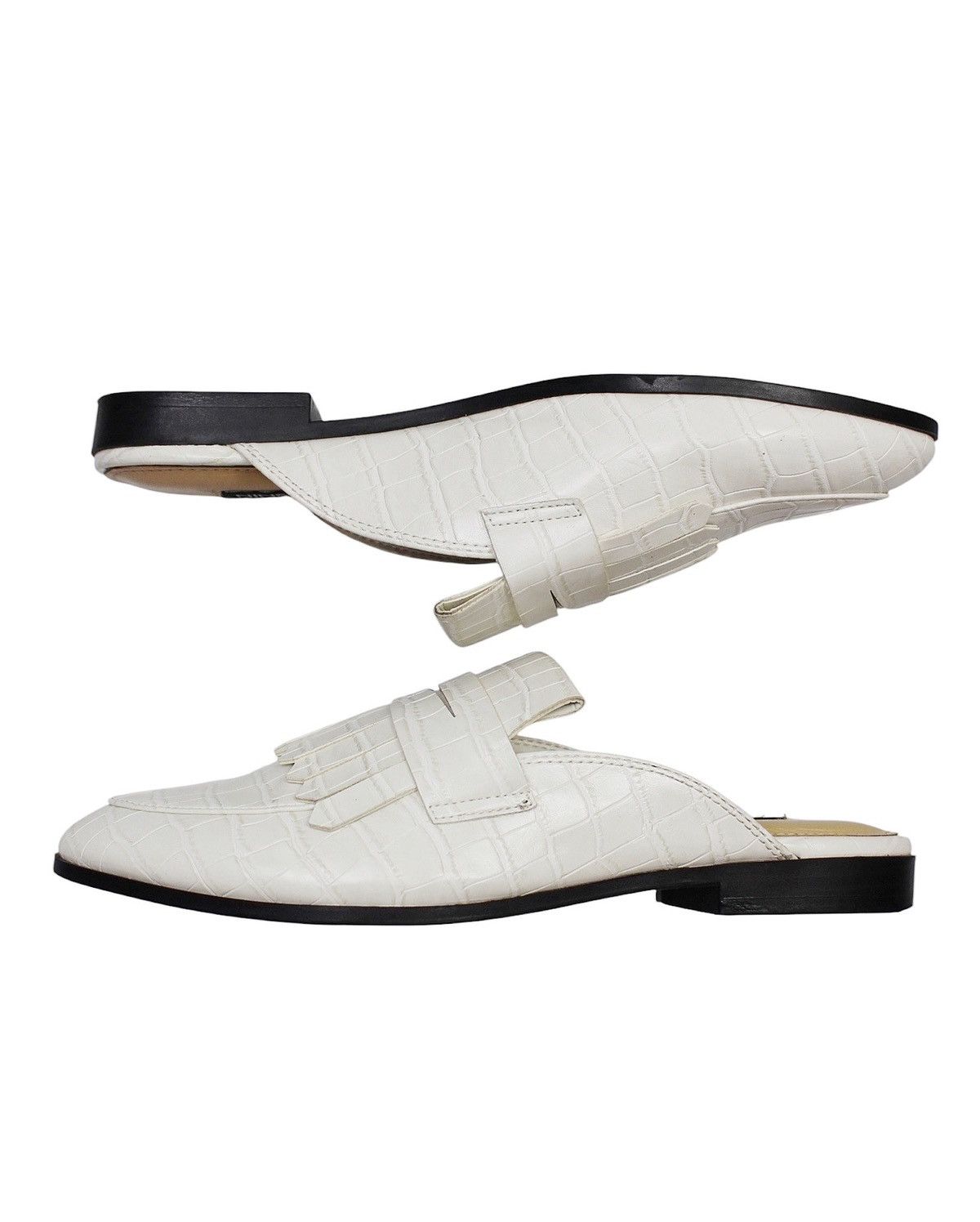 Designer 2010S NINE WEST WHITE CROCO FRINGE MULES Size US 5 / IT 35 - 8 Thumbnail