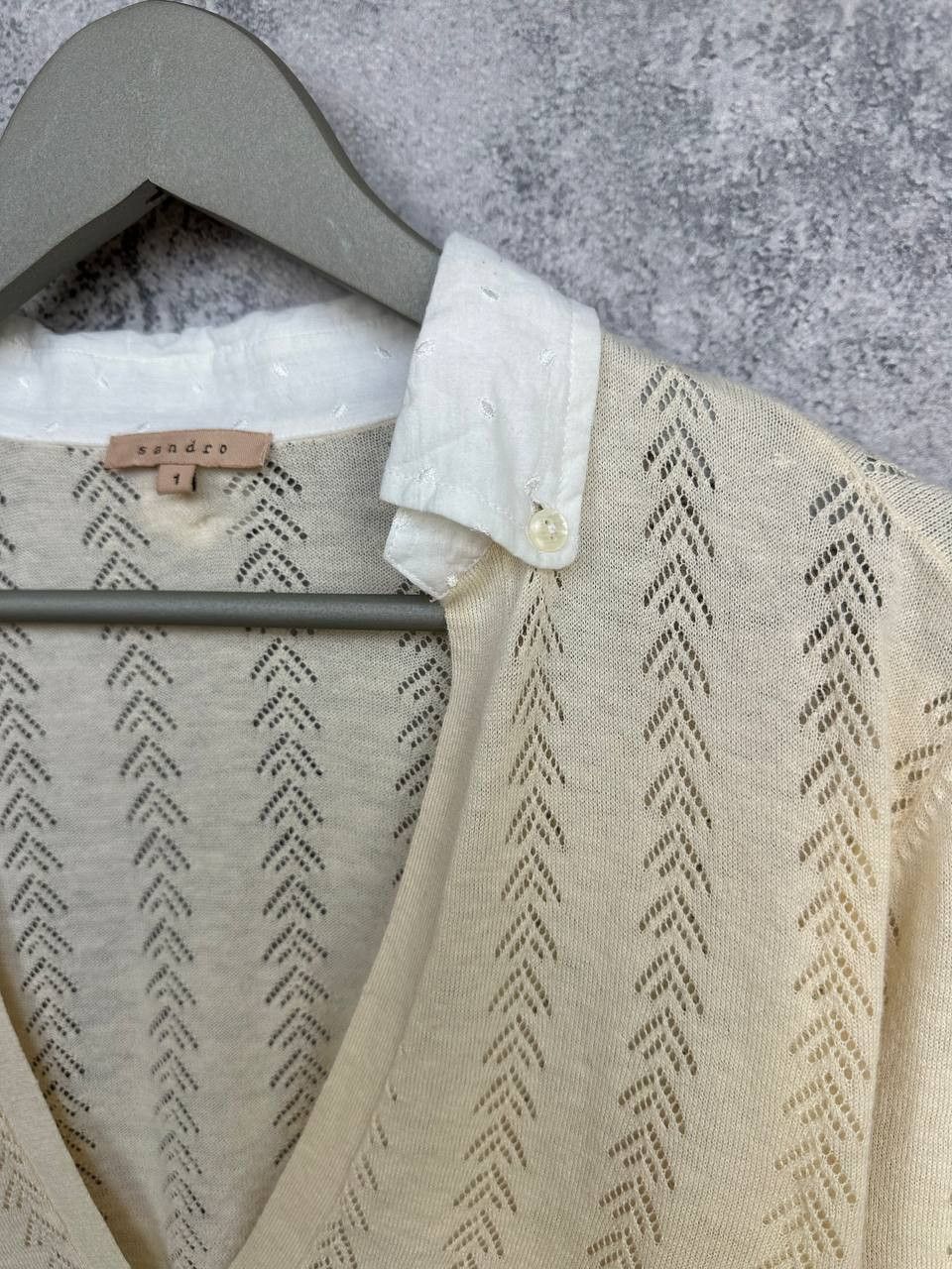 Sandro Sandro Paris Linen Pointelle Knit Sweater Shirt Collar Size S / US 4 / IT 40 - 9 Thumbnail