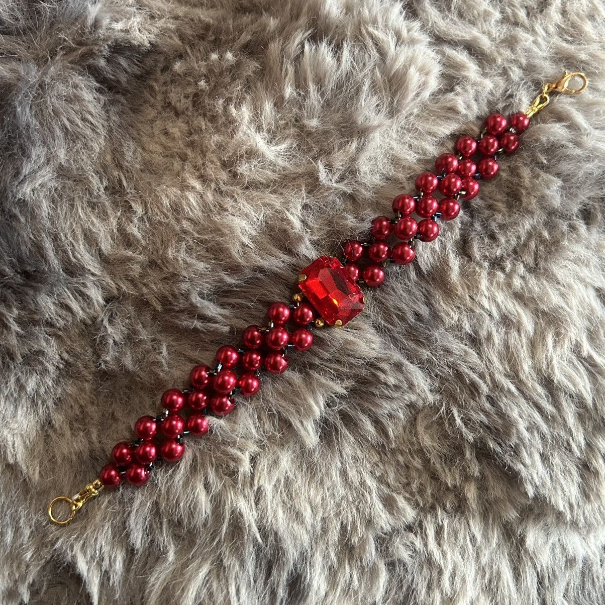 Handmade Handcrafted ruby red Czech glass pearl rainbow bracelet Size ONE SIZE - 5 Thumbnail