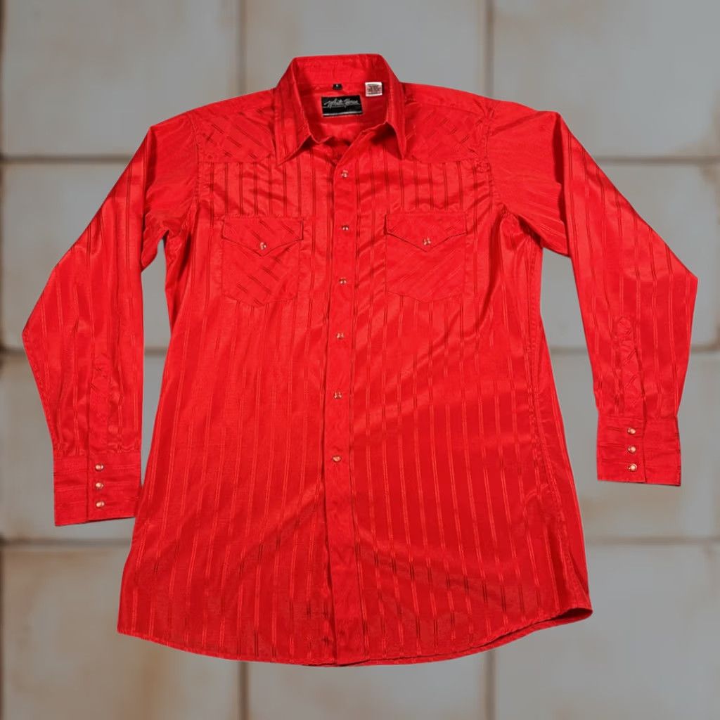 Vintage VINTAGE White Horse Western Shirt Men Large Red Striped Sheen Cowboy 90s Button-Up Snap-Front Long Sleeve Chest 23 Size US L / EU 52-54 / 3 - 1 Thumbnail