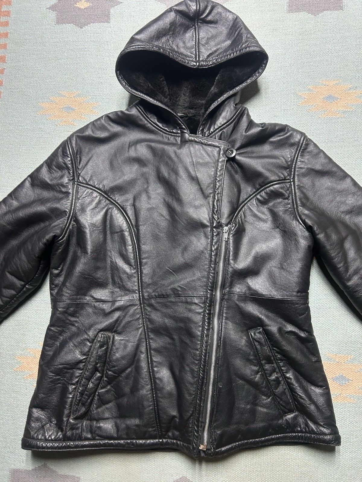 Vintage Vtg Wilson’s hooded leather jacket faux fur motorcycle L Size US L / EU 52-54 / 3 - 2 Thumbnail