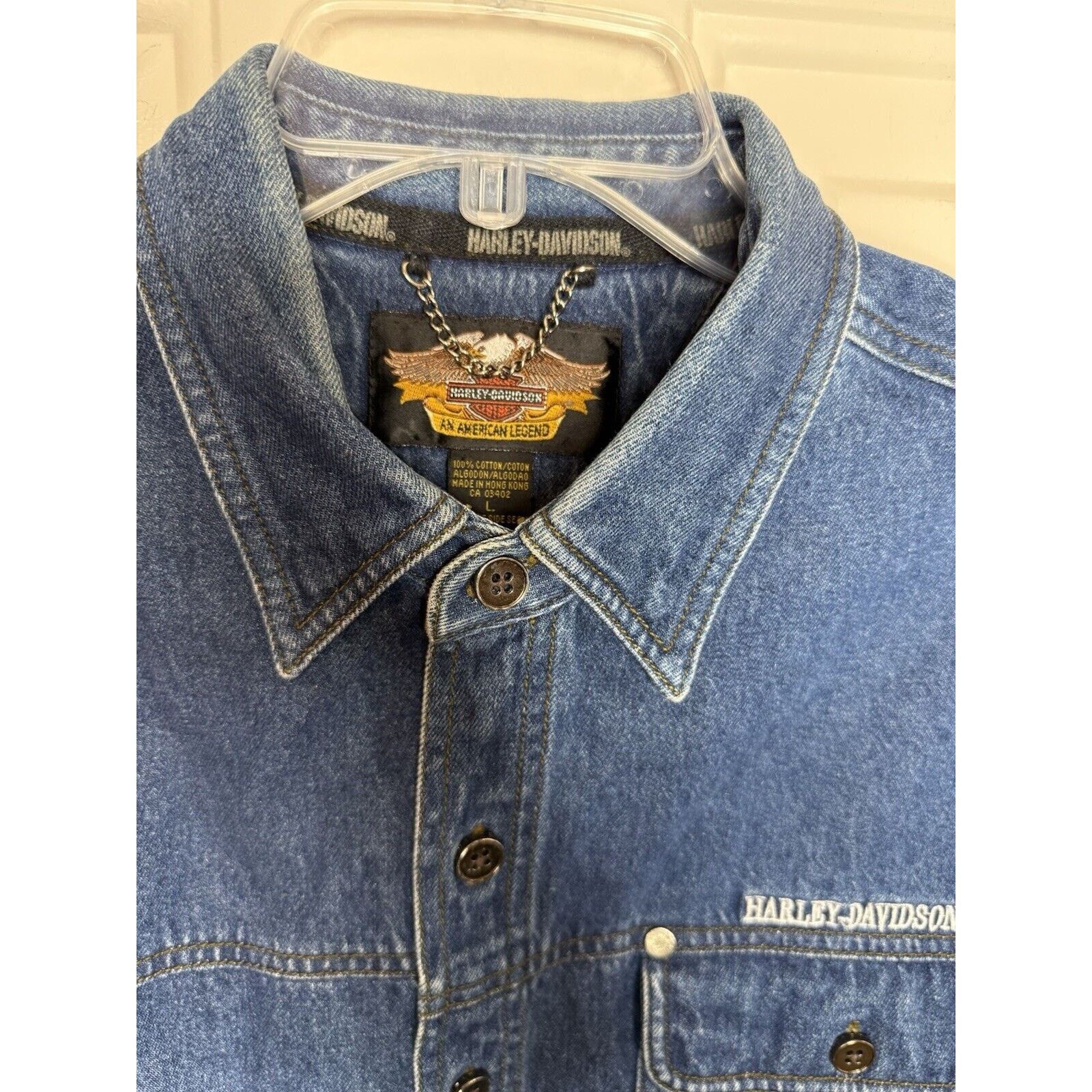 Harley Davidson Harley Davidson Shirt Men Large Blue Denim Eagle Embroidered Size US L / EU 52-54 / 3 - 4 Thumbnail
