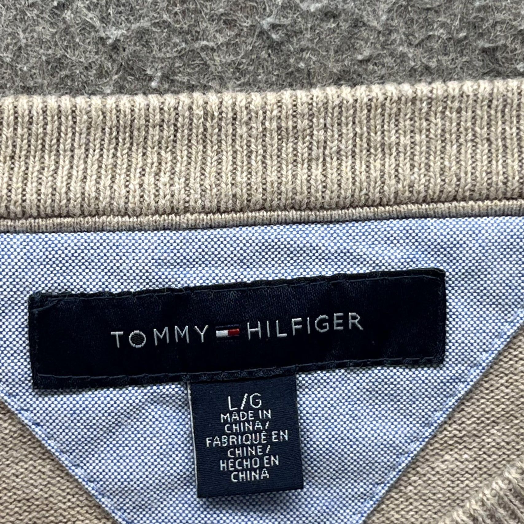 Tommy Hilfiger Tommy Hilfiger Sweater Mens L Beige Cotton V Neck Argyle Pullover Knit Logo Size US L / EU 52-54 / 3 - 4 Thumbnail