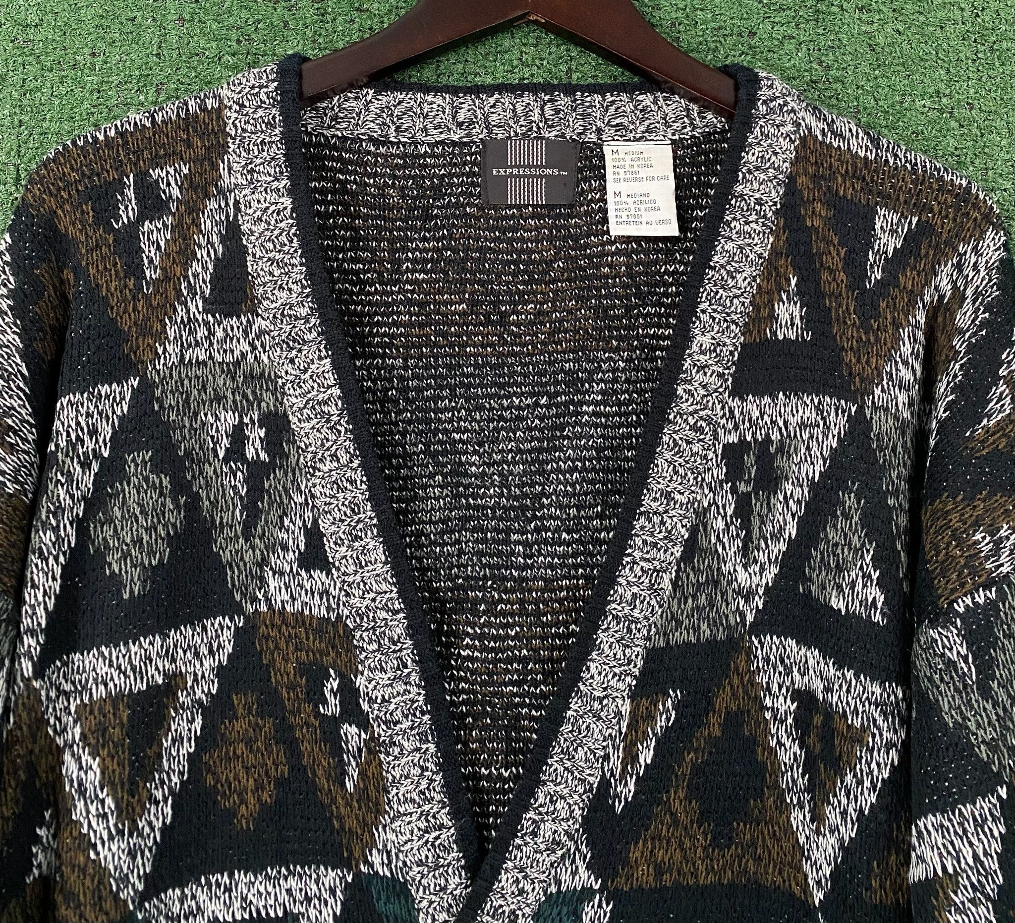 Vintage 80’s Expressions Patterned Cardigan Sweater Men’s Size XL Size US XL / EU 56 / 4 - 2 Thumbnail